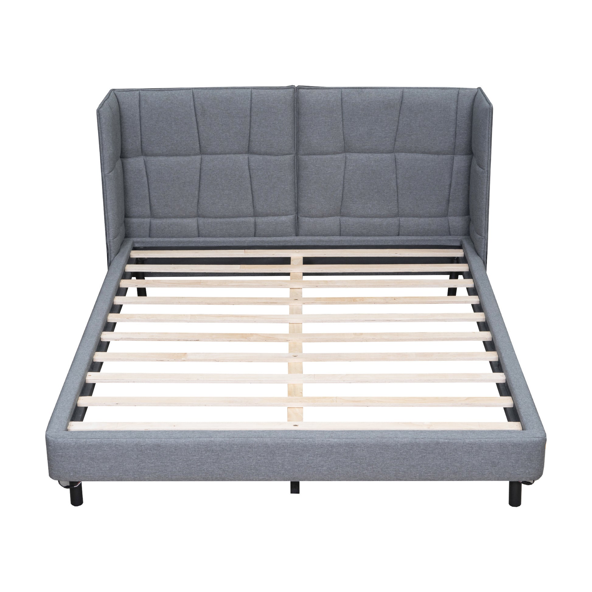 Gray Tufted Upholstered Queen Bed Frame With LED Lighting And USB-7