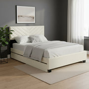 Beige Tufted Upholstered Queen Bed Frame With Trundle And Drawers-0