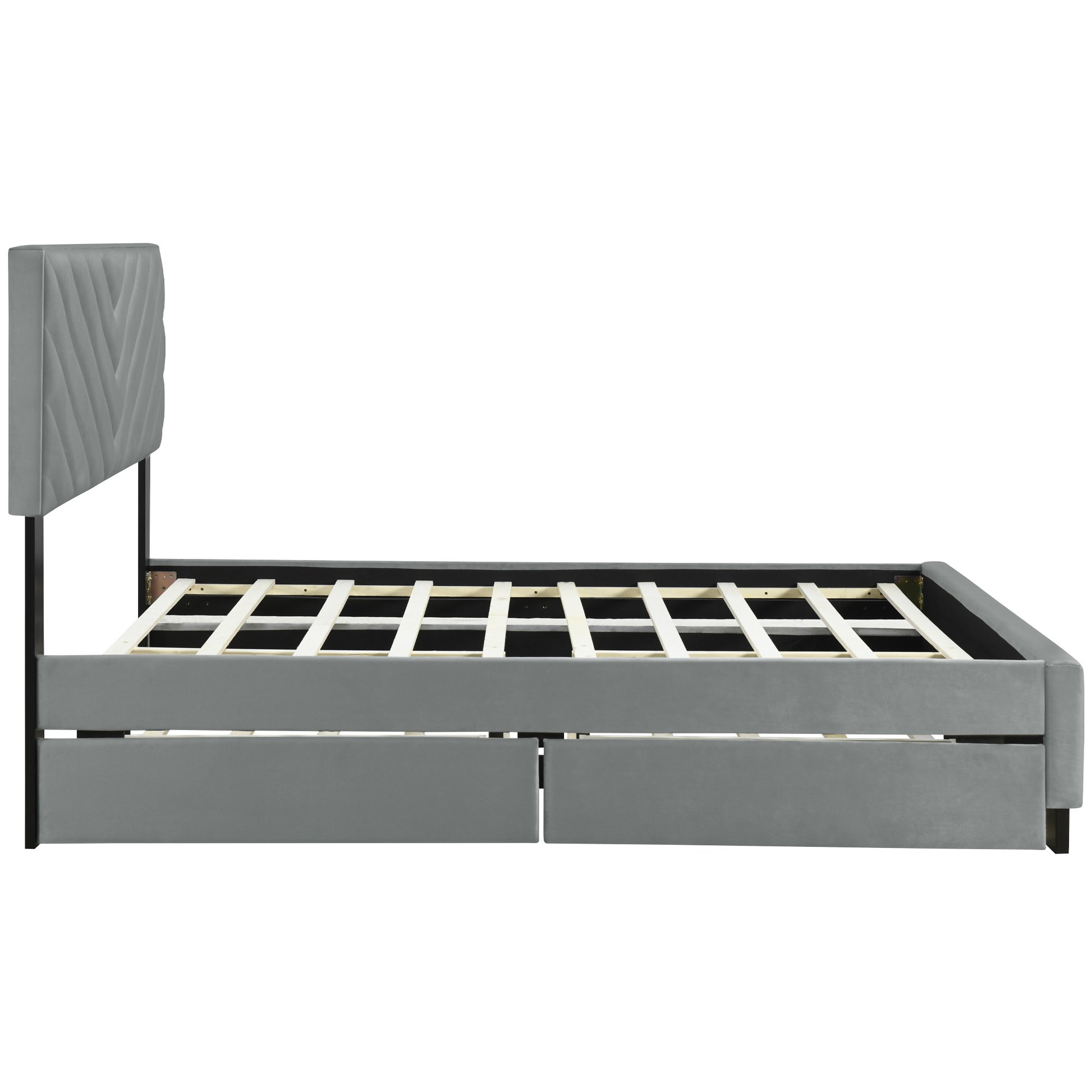 Gray Tufted Upholstered Queen Bed Frame With Trundle And Drawers-6