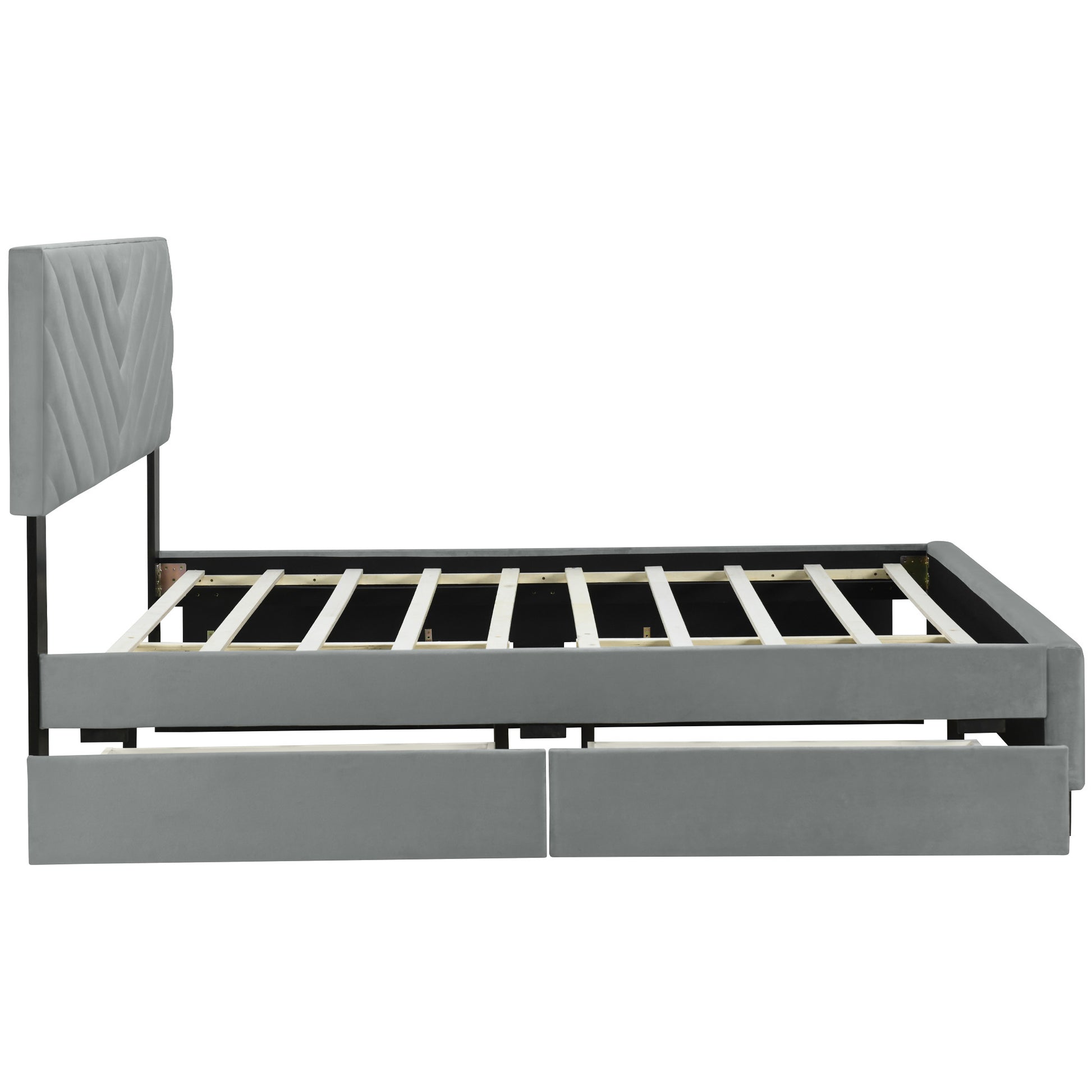 Gray Tufted Upholstered Queen Bed Frame With Trundle And Drawers-7