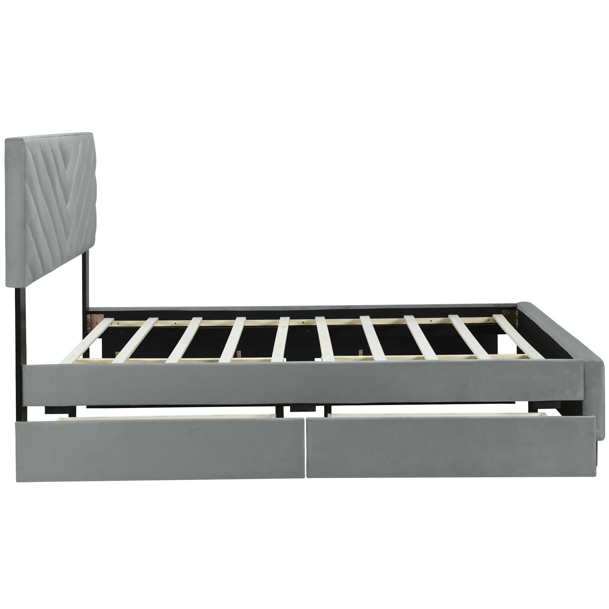 Gray Tufted Upholstered Queen Bed Frame With Trundle And Drawers-7