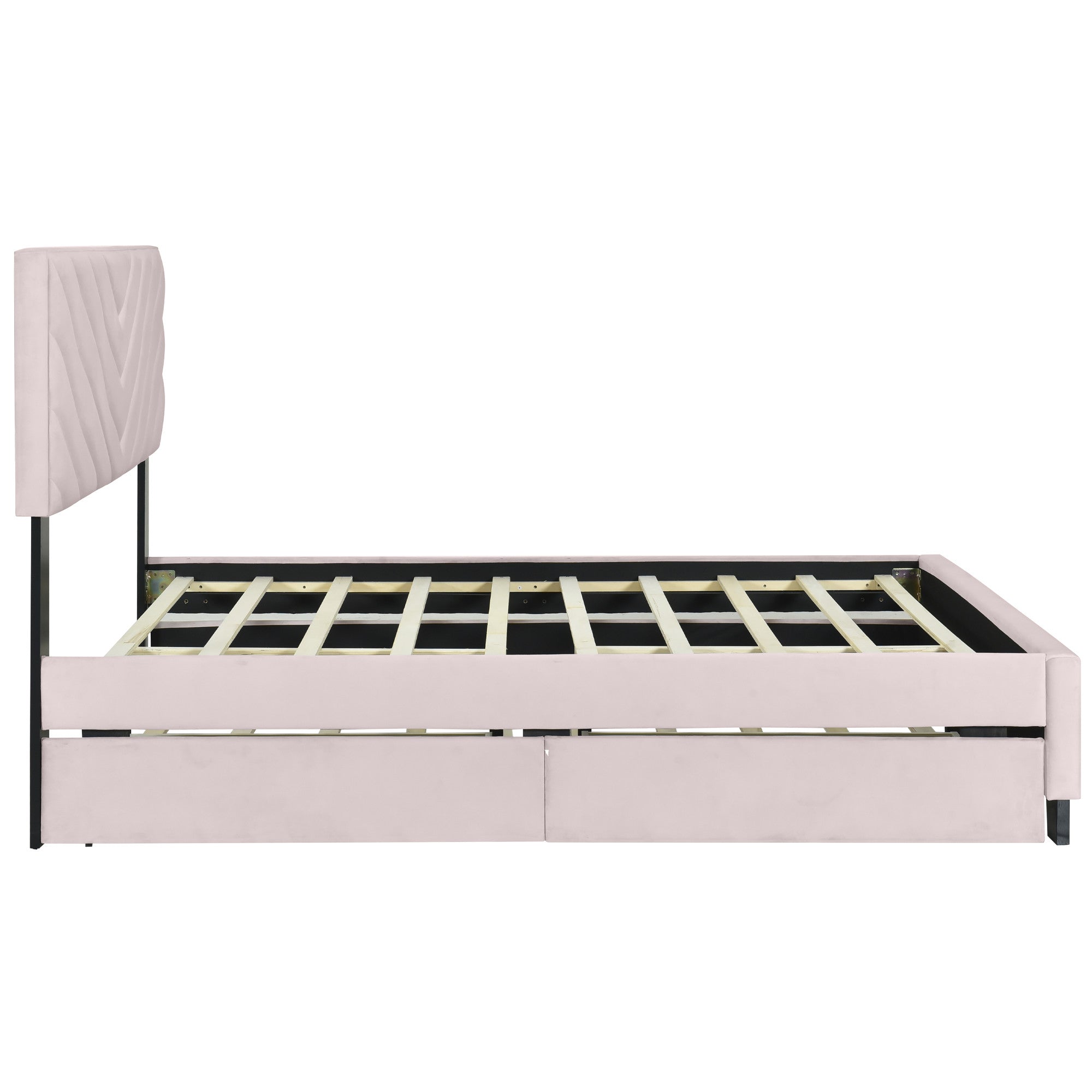 Pink Tufted Upholstered Twin Bed Frame With Trundle And Drawers-3