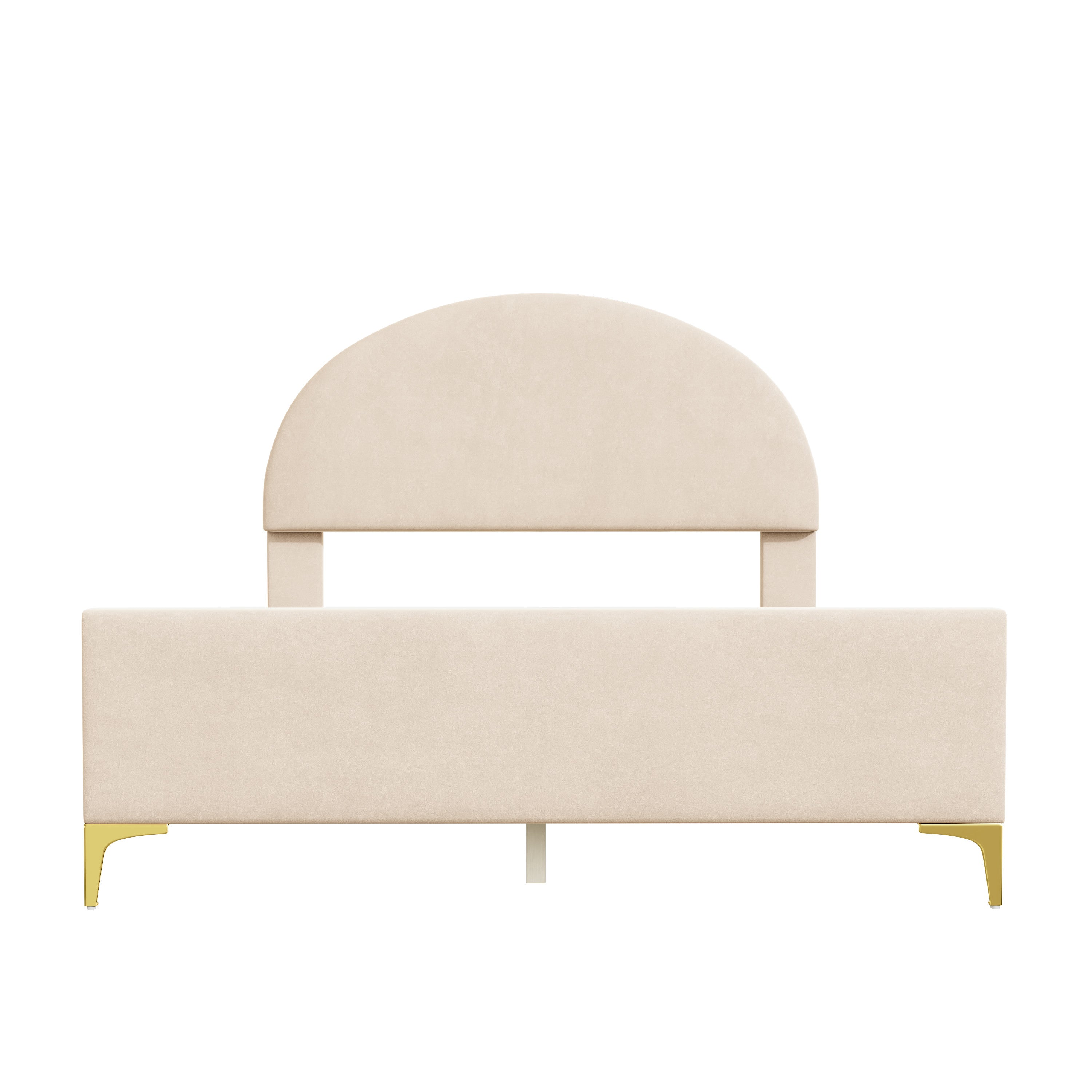 Beige Tufted Velvet Upholstered Queen Bed Frame-1