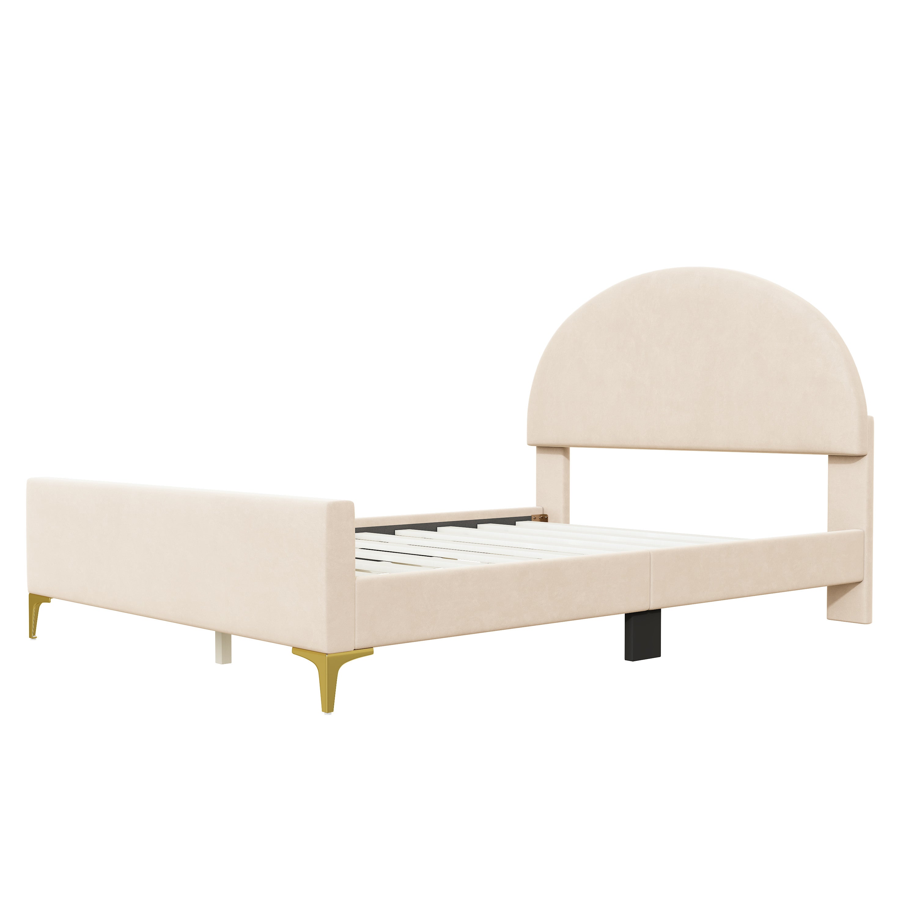 Beige Tufted Velvet Upholstered Queen Bed Frame-3