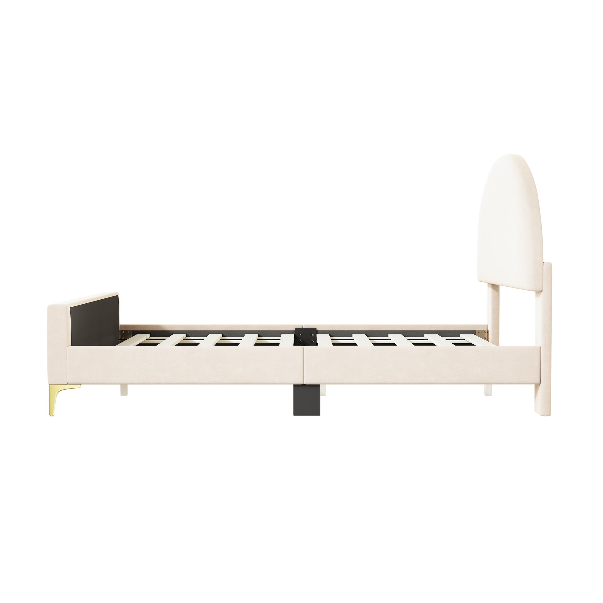 Beige Tufted Velvet Upholstered Queen Bed Frame-4