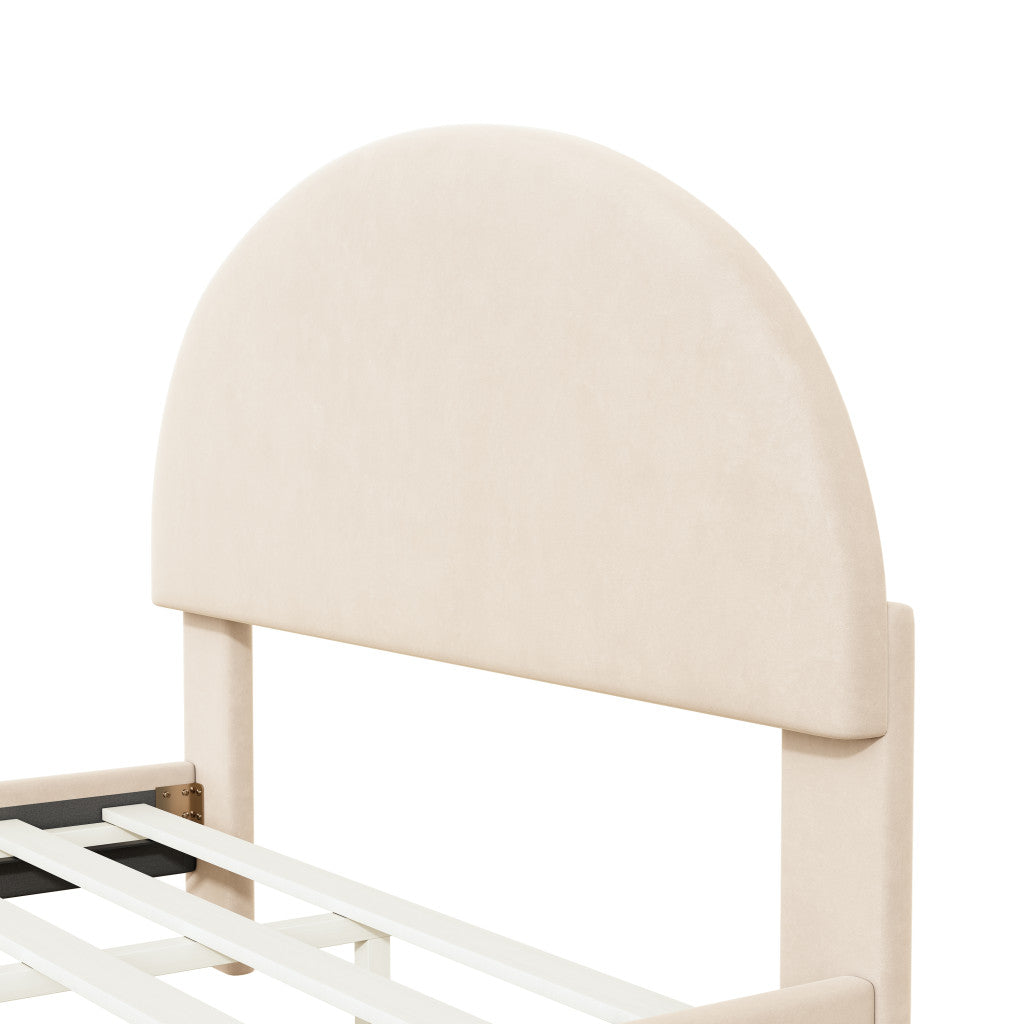 Beige Tufted Velvet Upholstered Queen Bed Frame-5