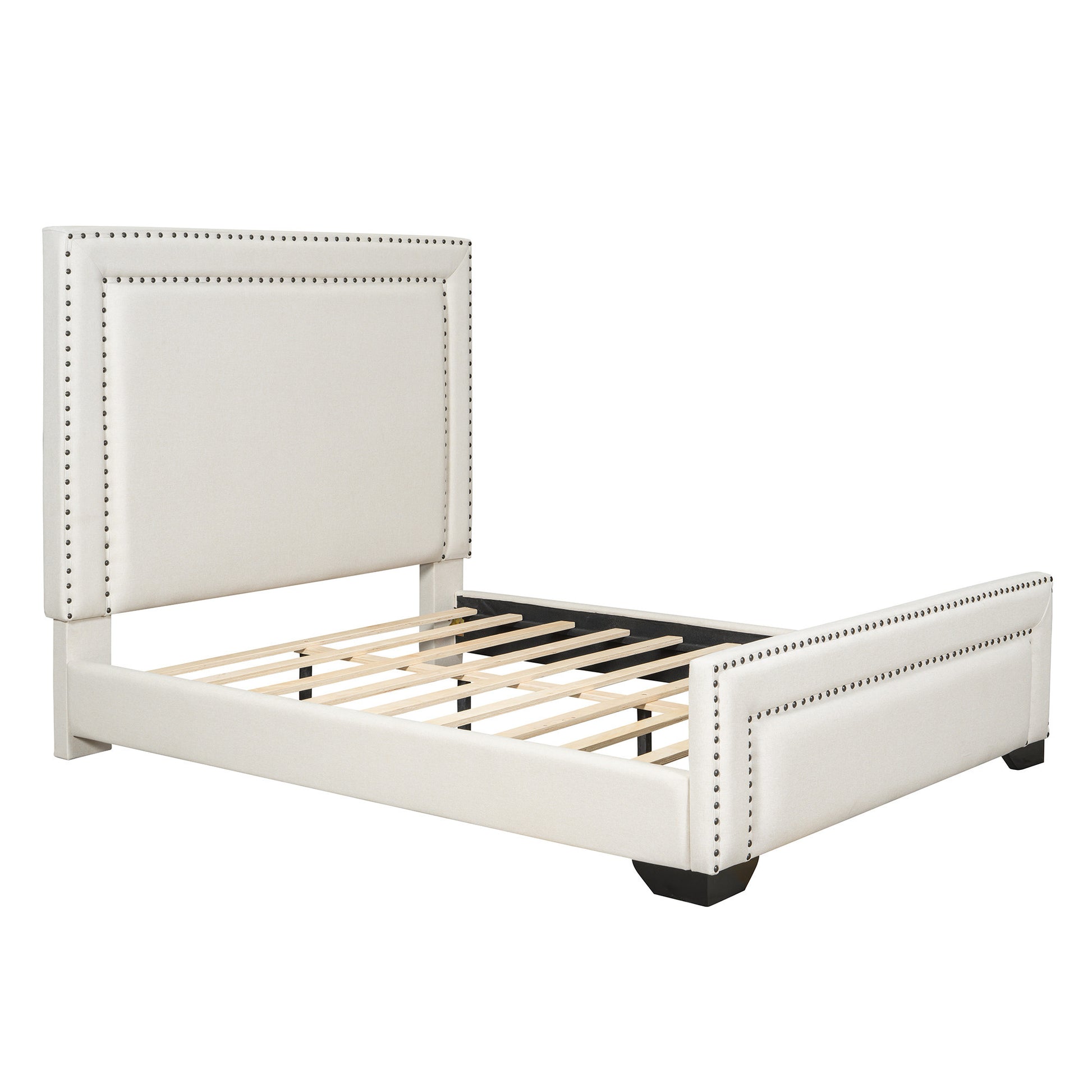 Beige Tufted Velvet Upholstered Queen Bed Frame-5