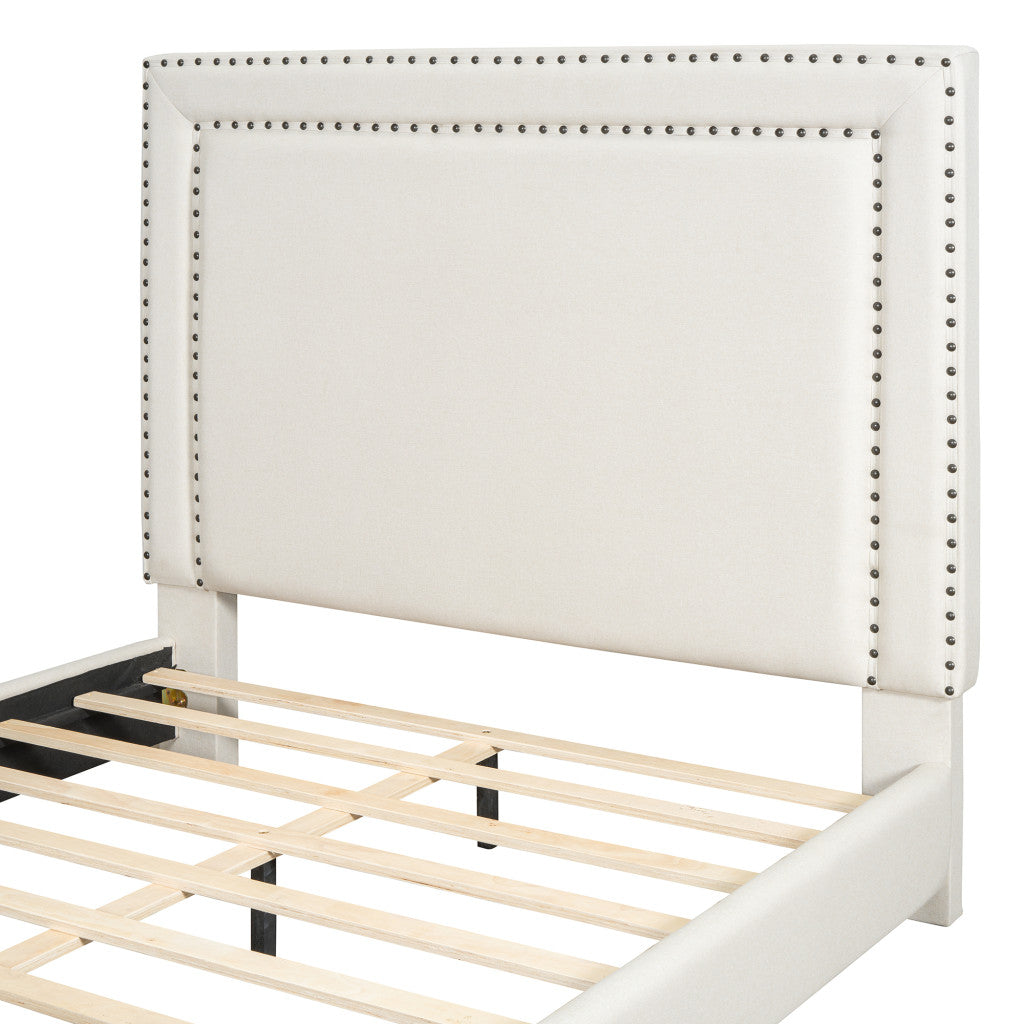 Beige Tufted Velvet Upholstered Queen Bed Frame-8
