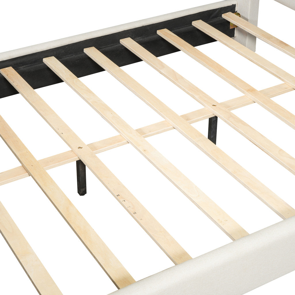 Beige Tufted Velvet Upholstered Queen Bed Frame-7