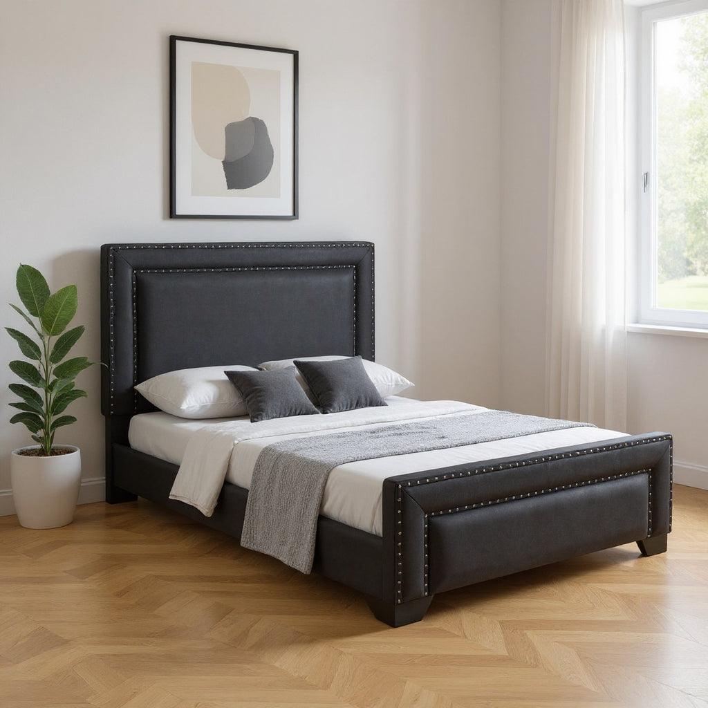 Black Tufted Velvet Upholstered Queen Bed Frame-0