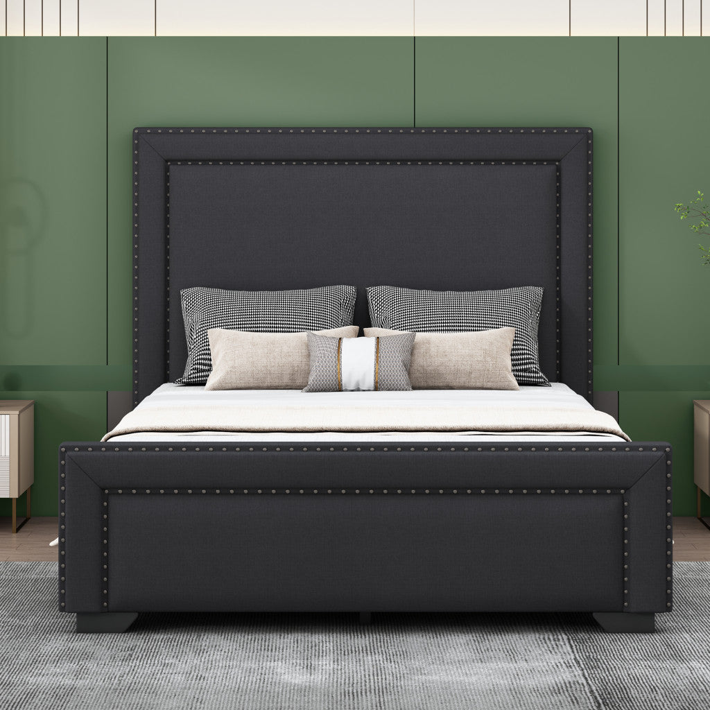 Black Tufted Velvet Upholstered Queen Bed Frame-8