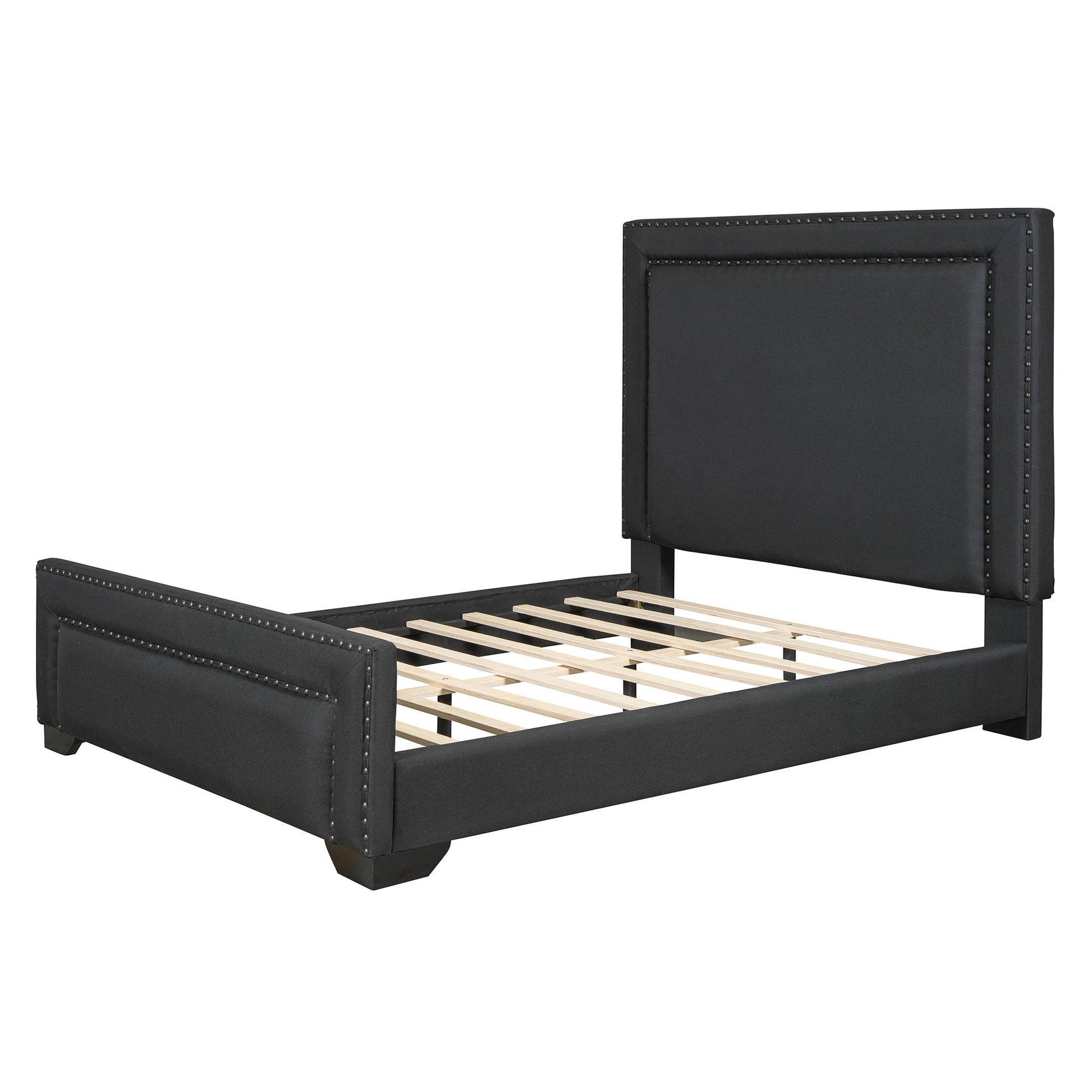 Black Tufted Velvet Upholstered Queen Bed Frame-1