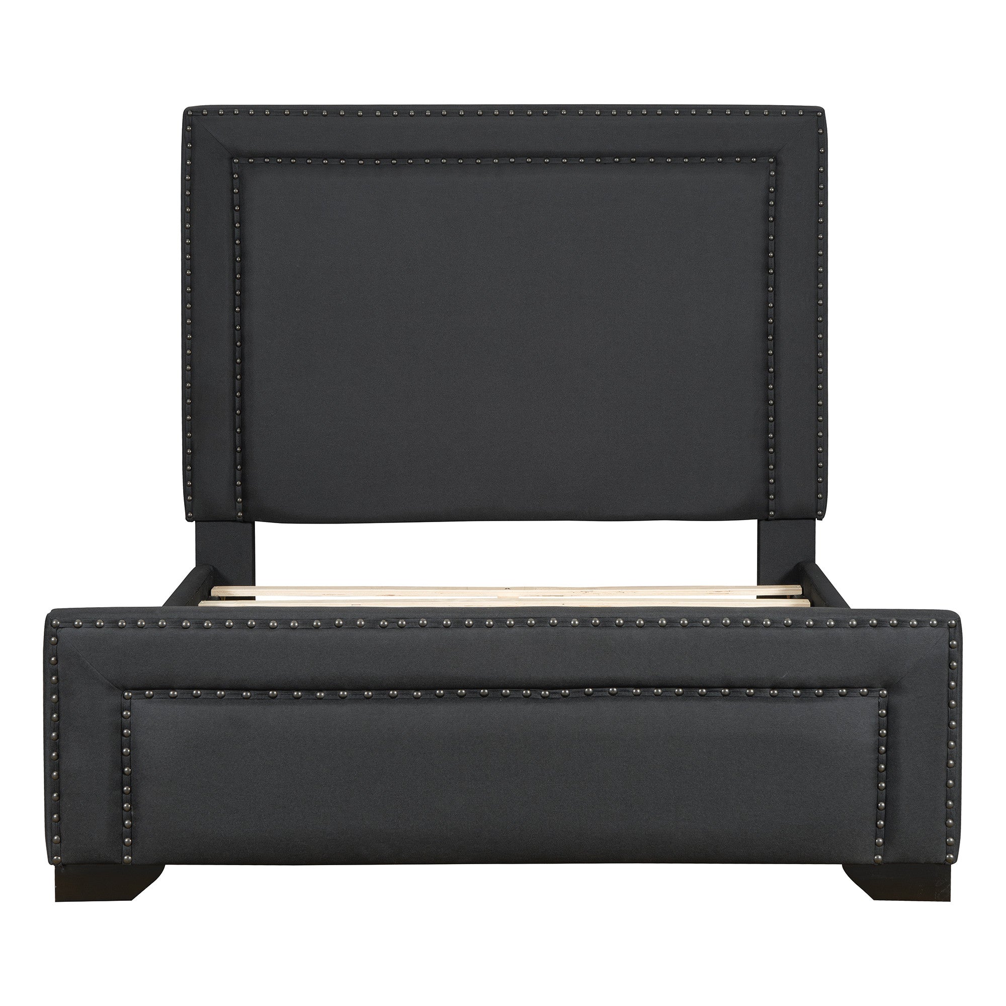 Black Tufted Velvet Upholstered Queen Bed Frame-2