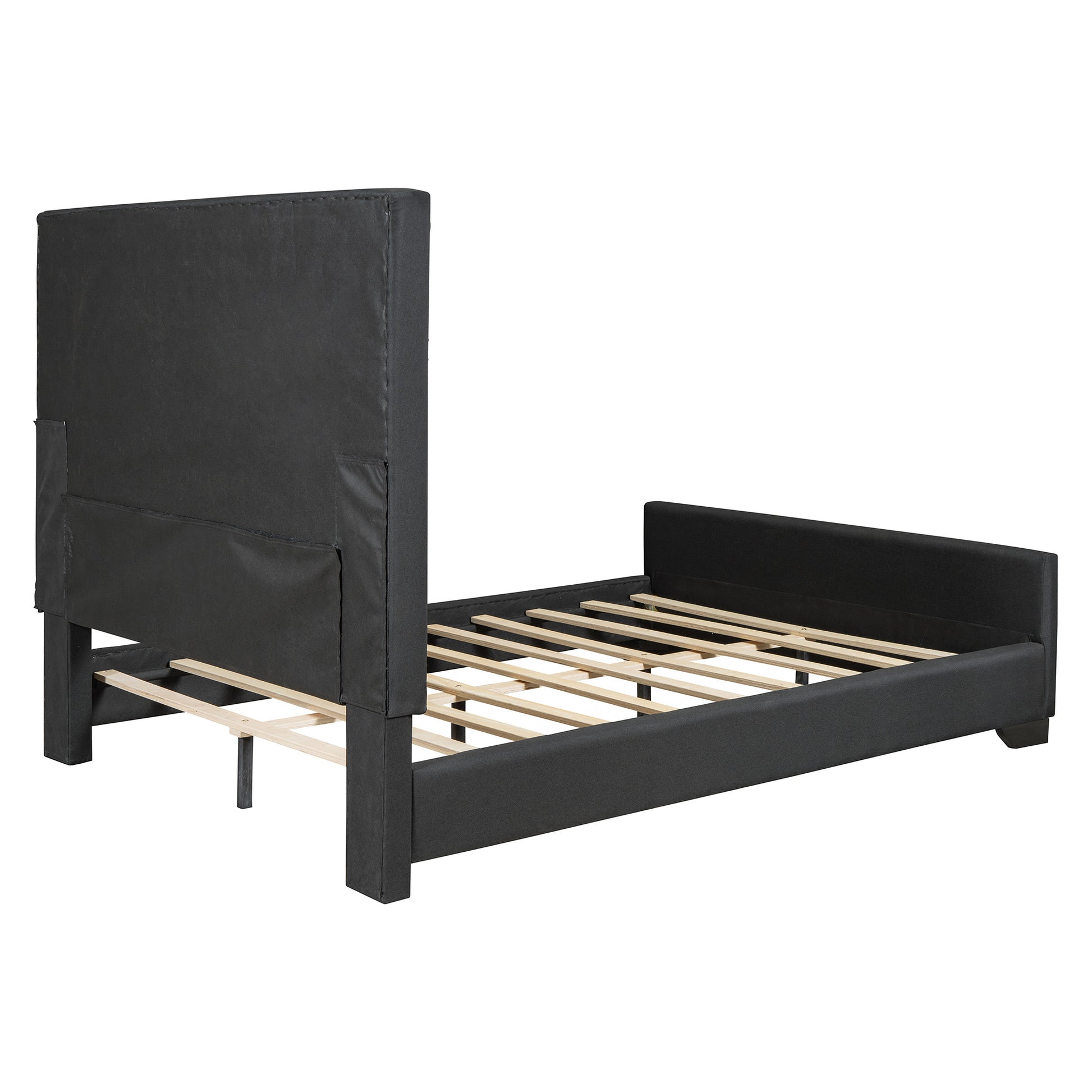 Black Tufted Velvet Upholstered Queen Bed Frame-4