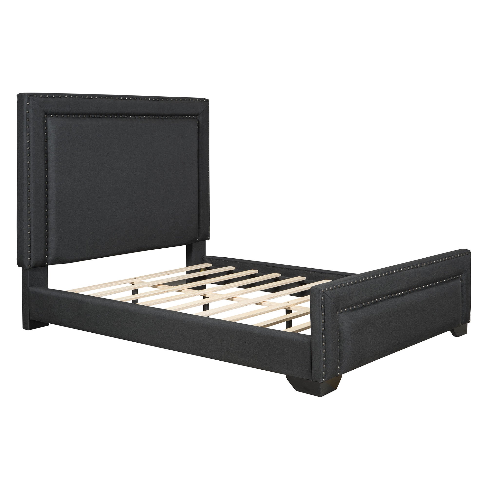 Black Tufted Velvet Upholstered Queen Bed Frame-7