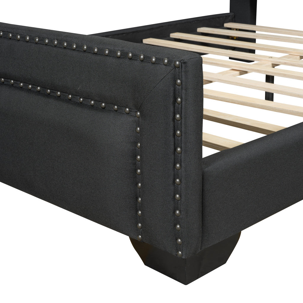 Black Tufted Velvet Upholstered Queen Bed Frame-5
