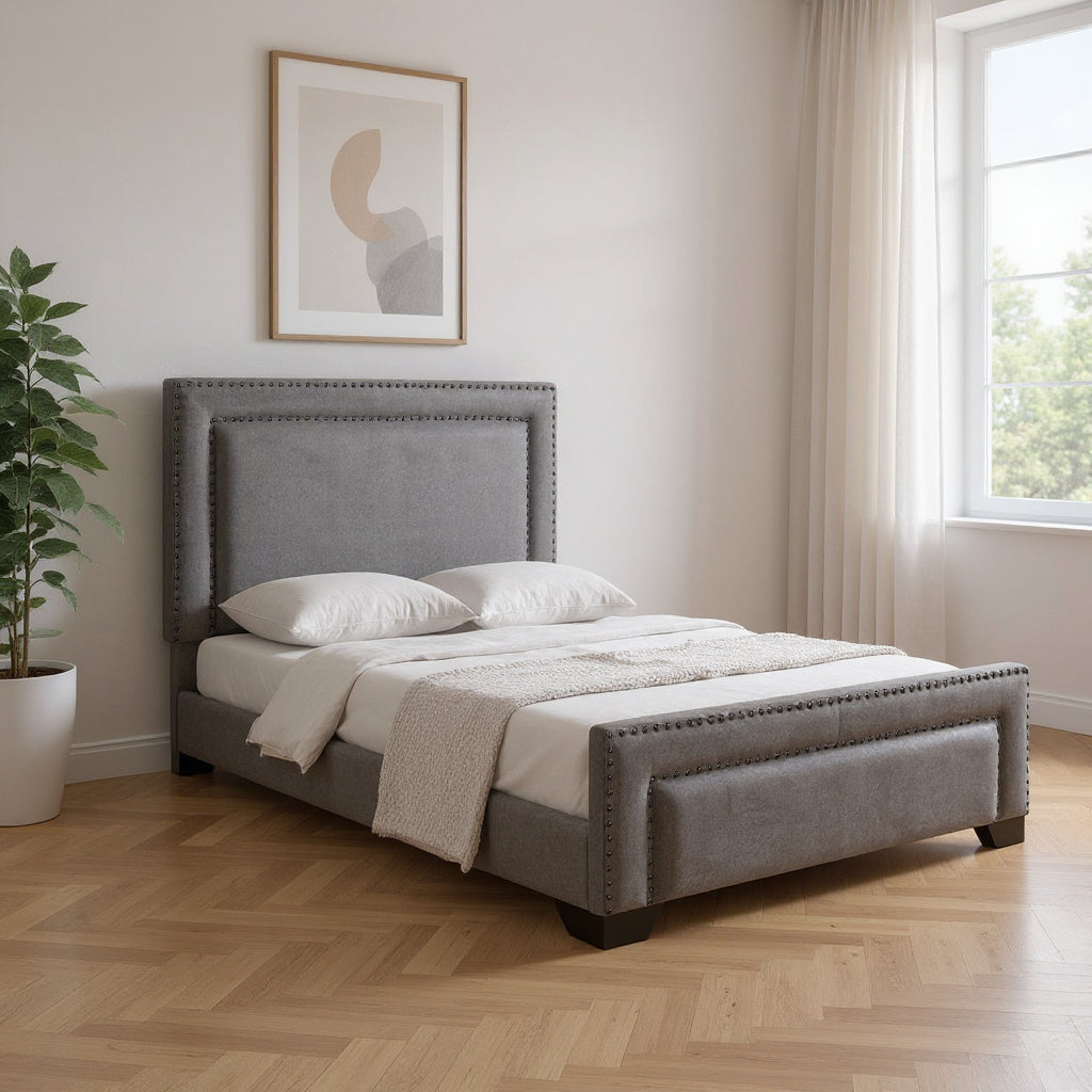 Gray Tufted Velvet Upholstered Queen Bed Frame-0