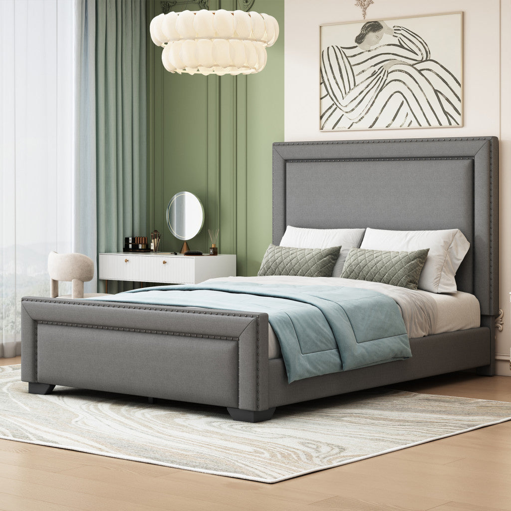 Gray Tufted Velvet Upholstered Queen Bed Frame-8