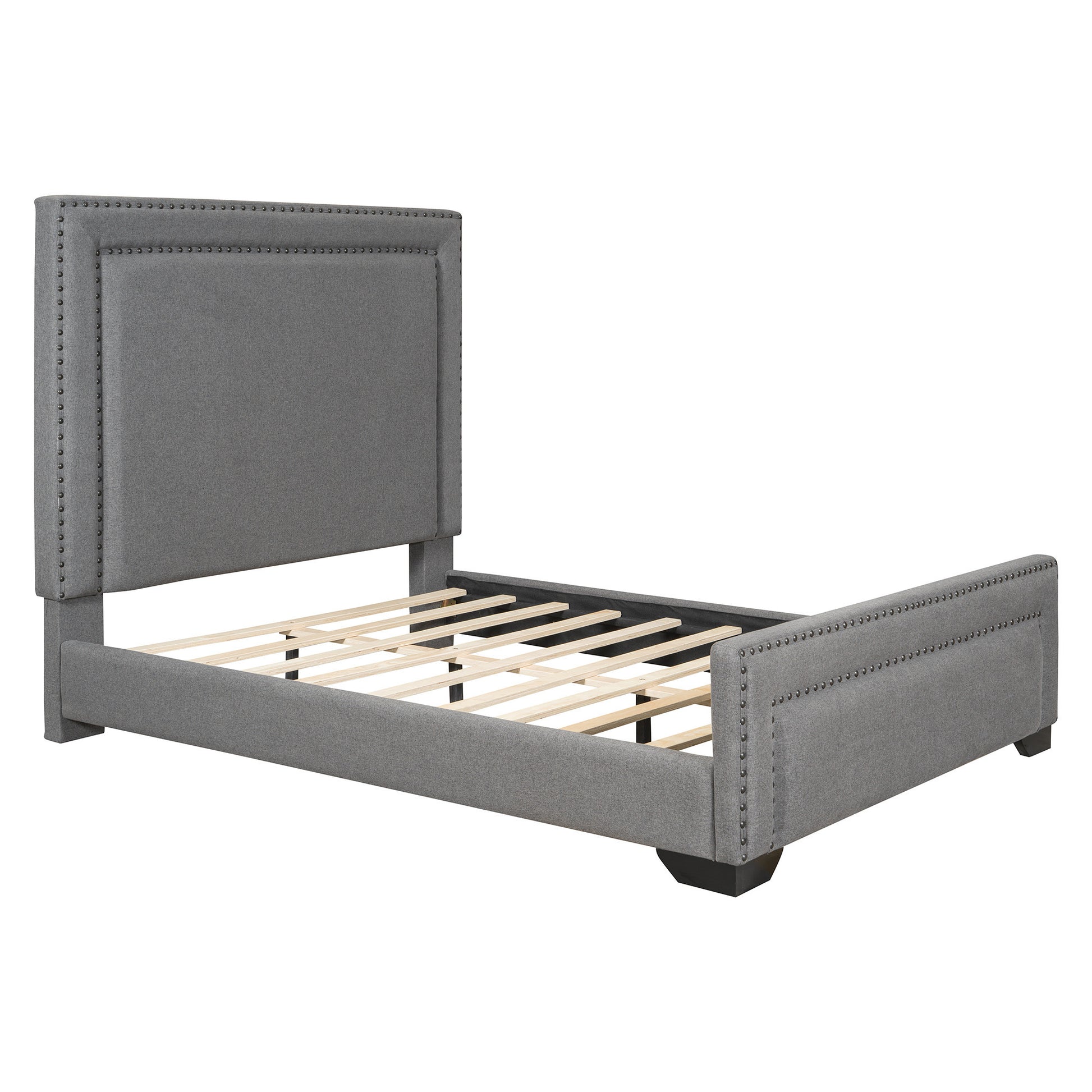 Gray Tufted Velvet Upholstered Queen Bed Frame-7