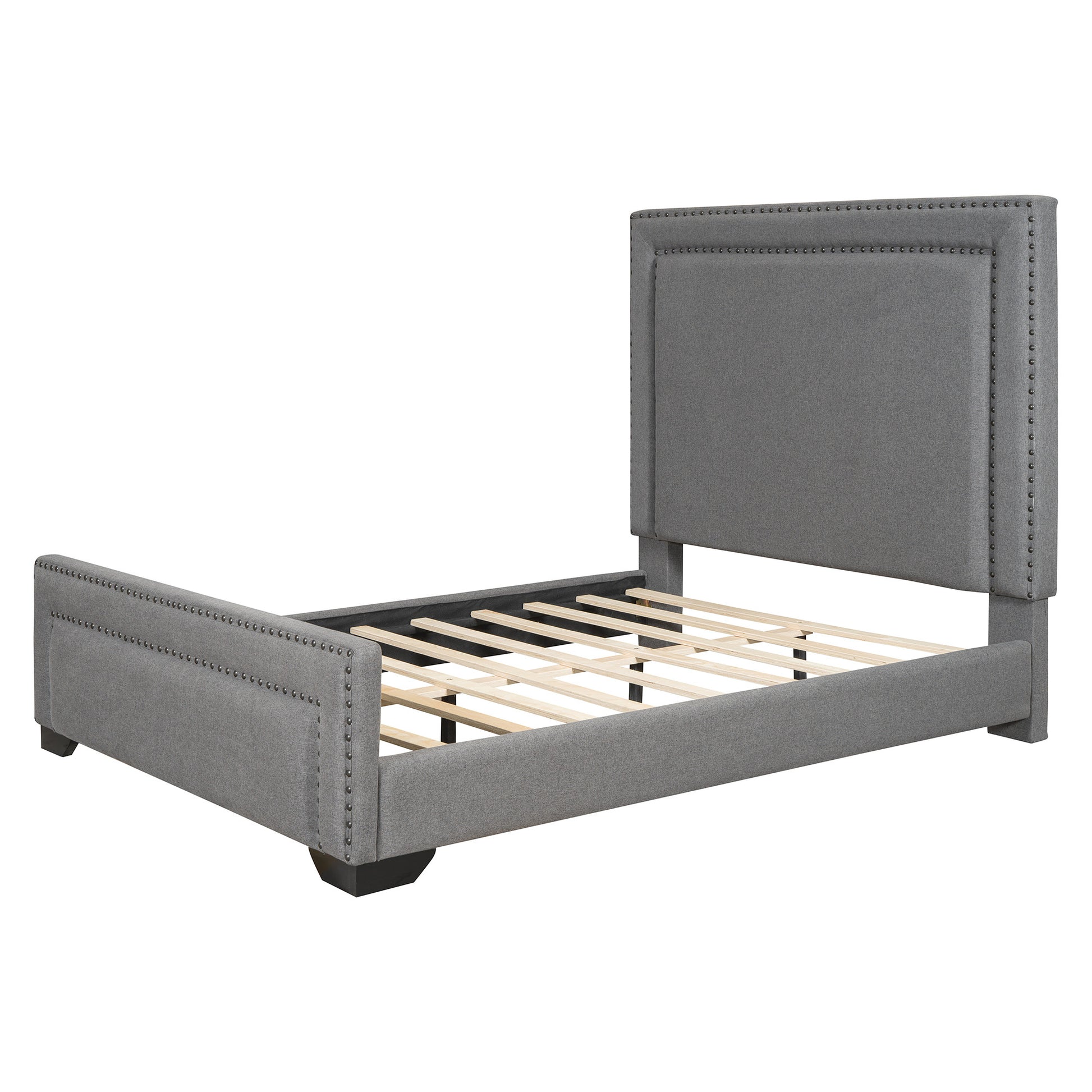 Gray Tufted Velvet Upholstered Queen Bed Frame-1