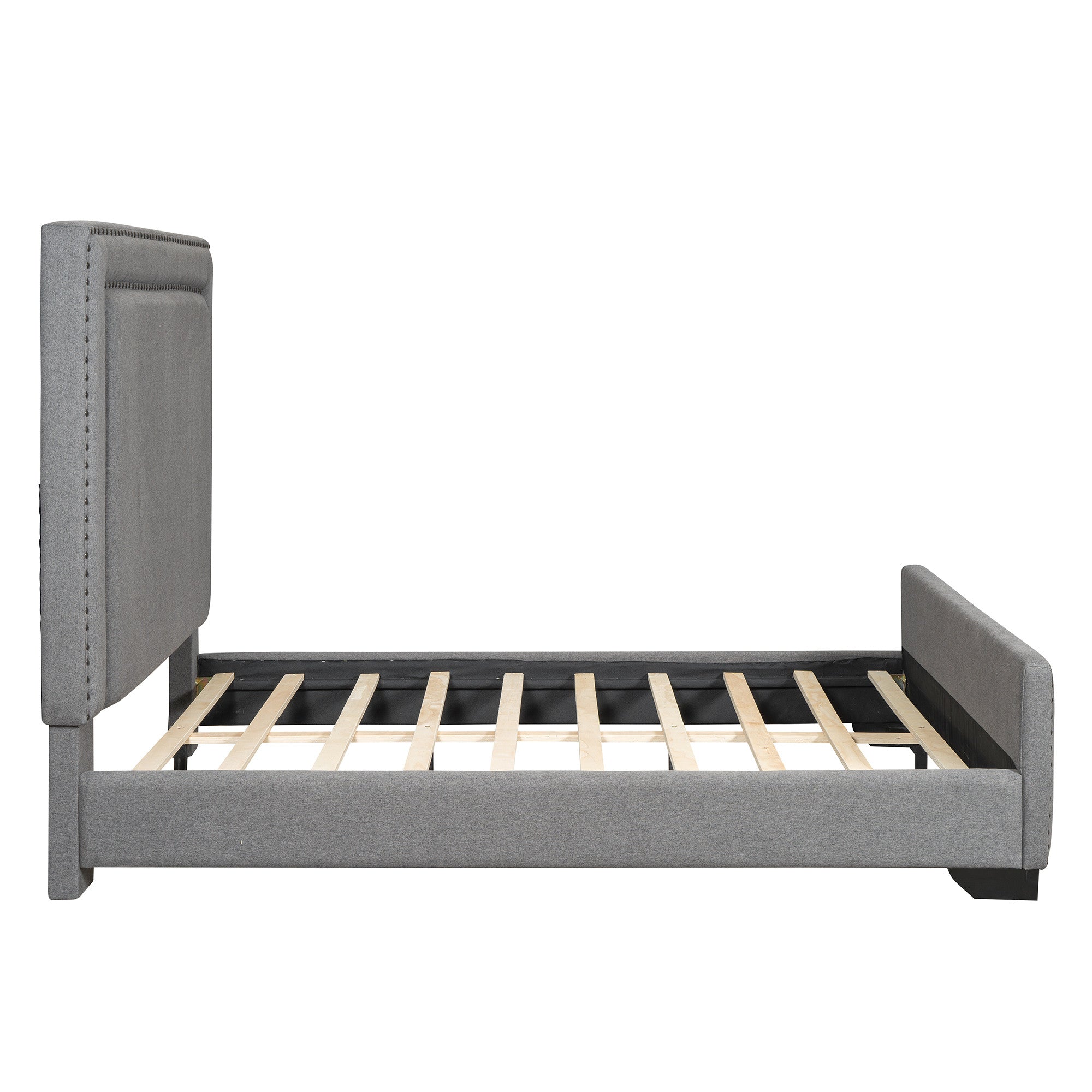 Gray Tufted Velvet Upholstered Queen Bed Frame-2