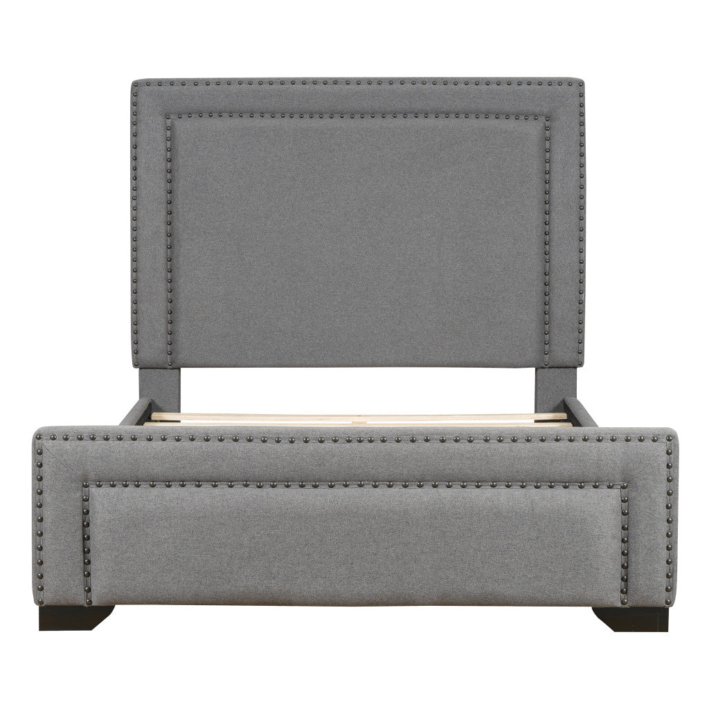 Gray Tufted Velvet Upholstered Queen Bed Frame-3