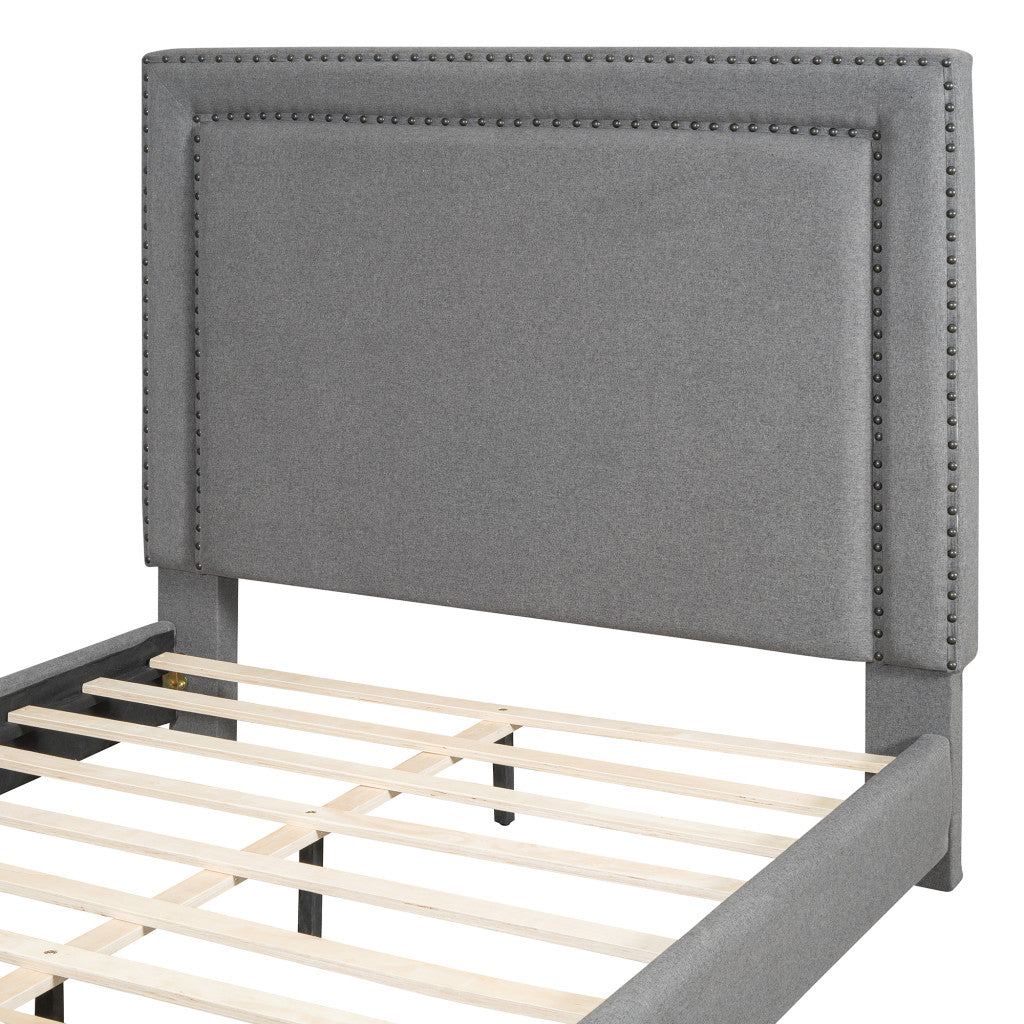 Gray Tufted Velvet Upholstered Queen Bed Frame-6