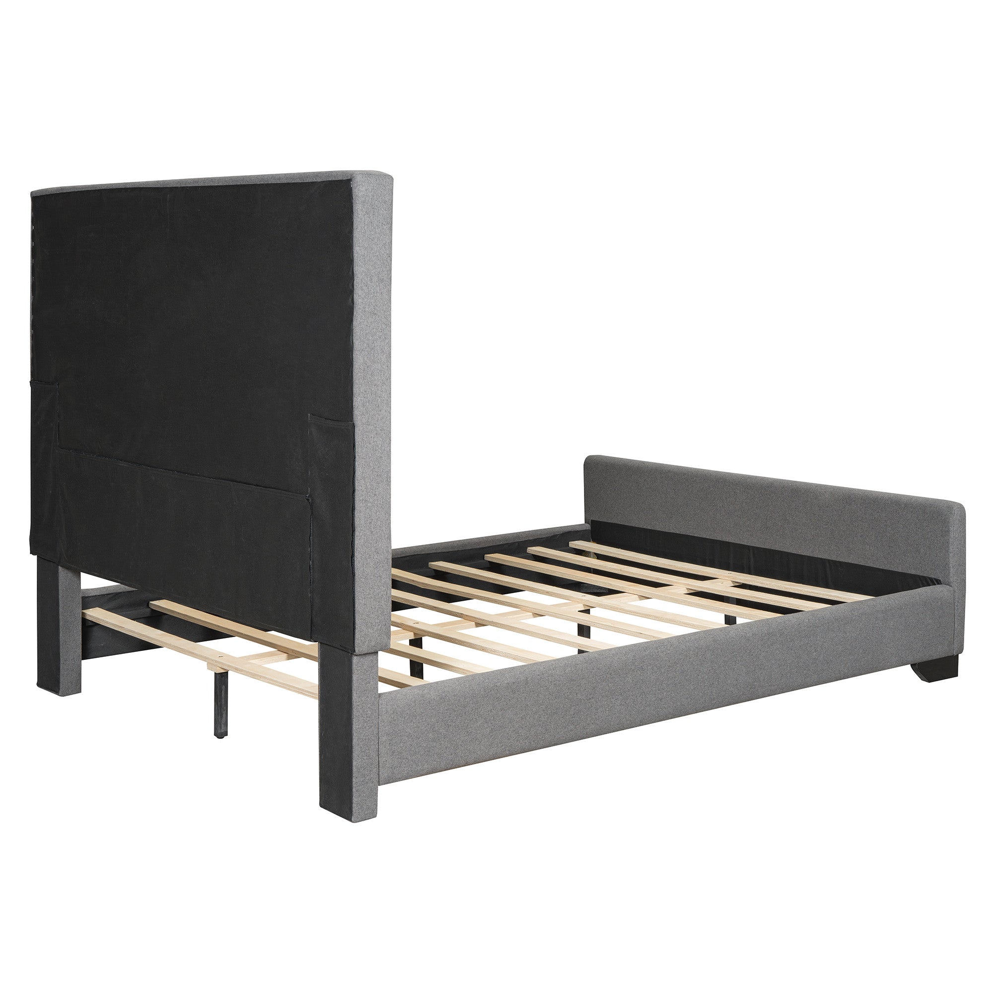 Gray Tufted Velvet Upholstered Queen Bed Frame-4