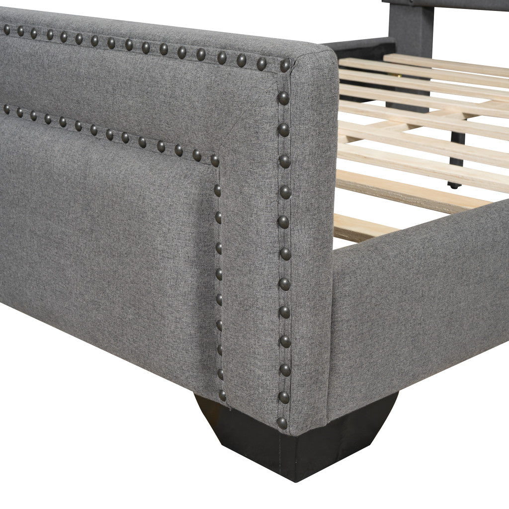Gray Tufted Velvet Upholstered Queen Bed Frame-5