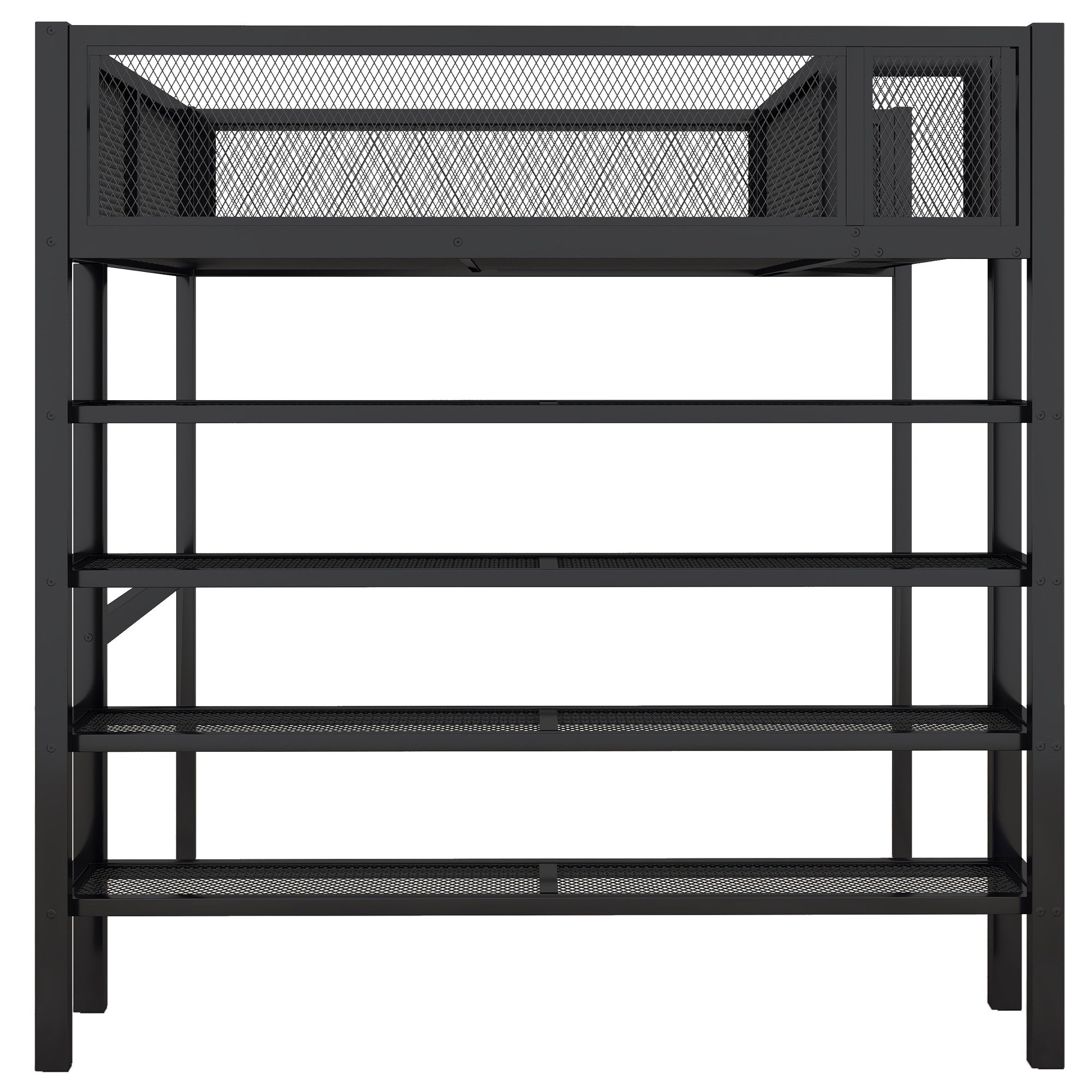 Black Platform Metal Full Double Loft Bed With Shelves-5