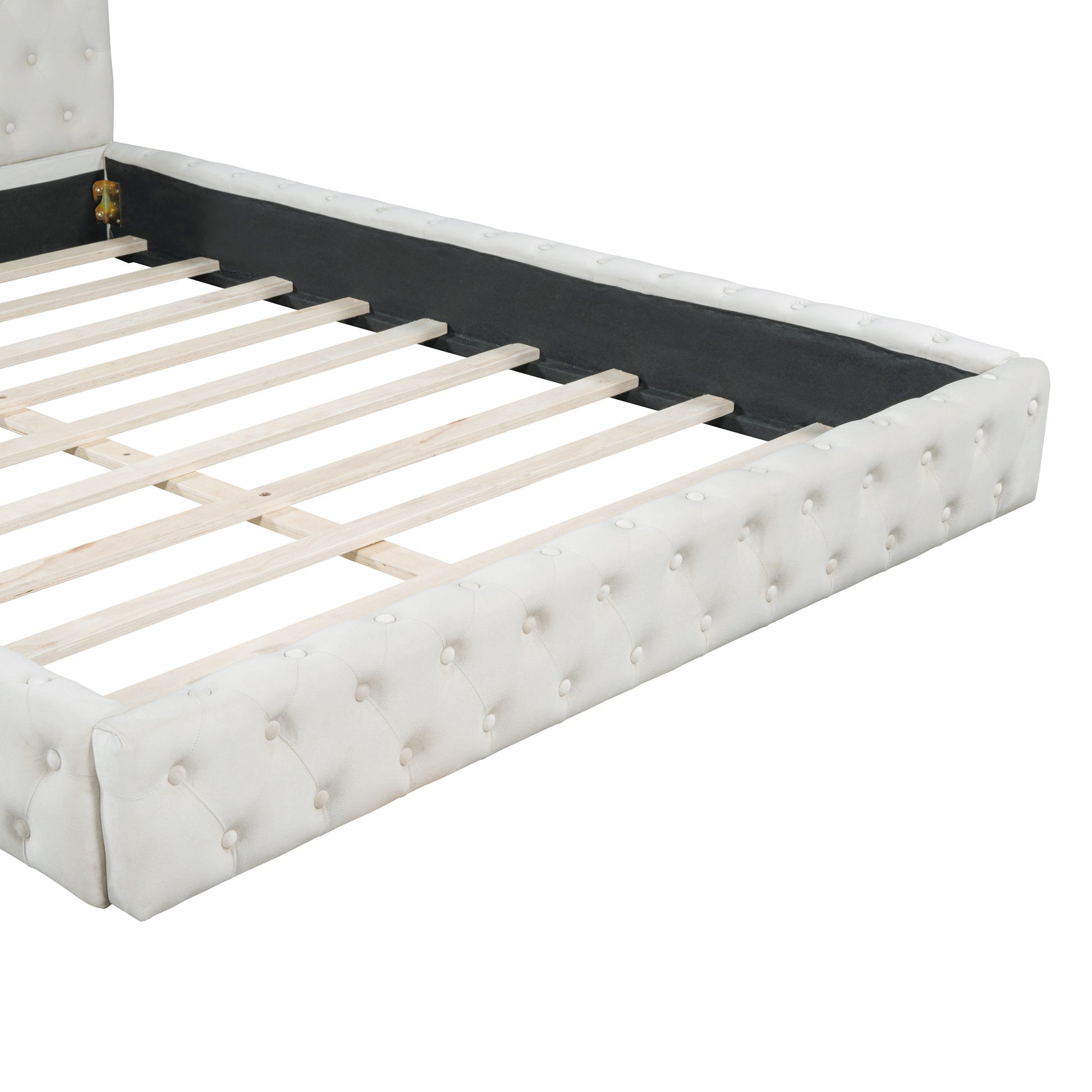 Beige Tufted Velvet Upholstered Queen Bed Frame-6