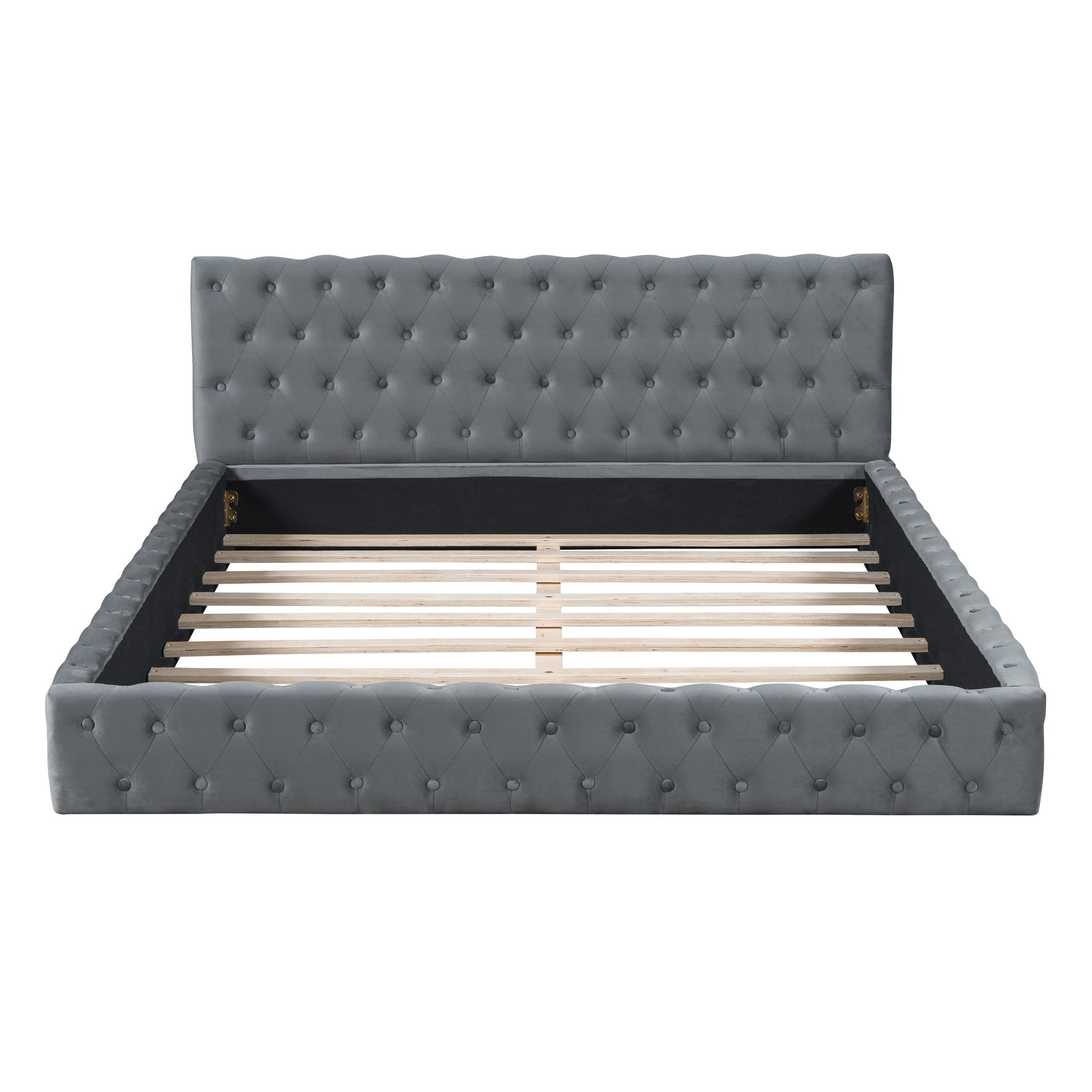 Gray Tufted Velvet Upholstered Queen Bed Frame-1