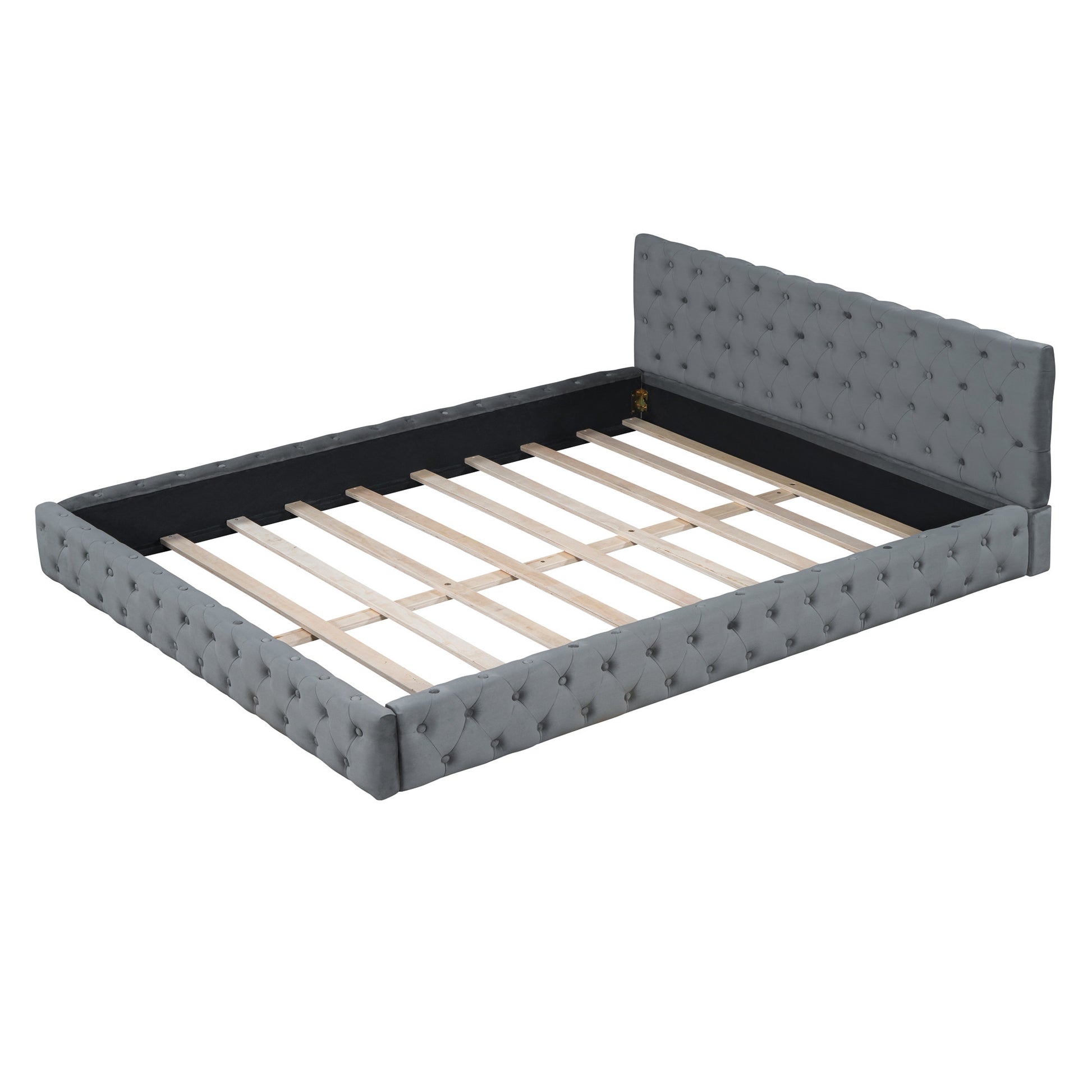 Gray Tufted Velvet Upholstered Queen Bed Frame-2