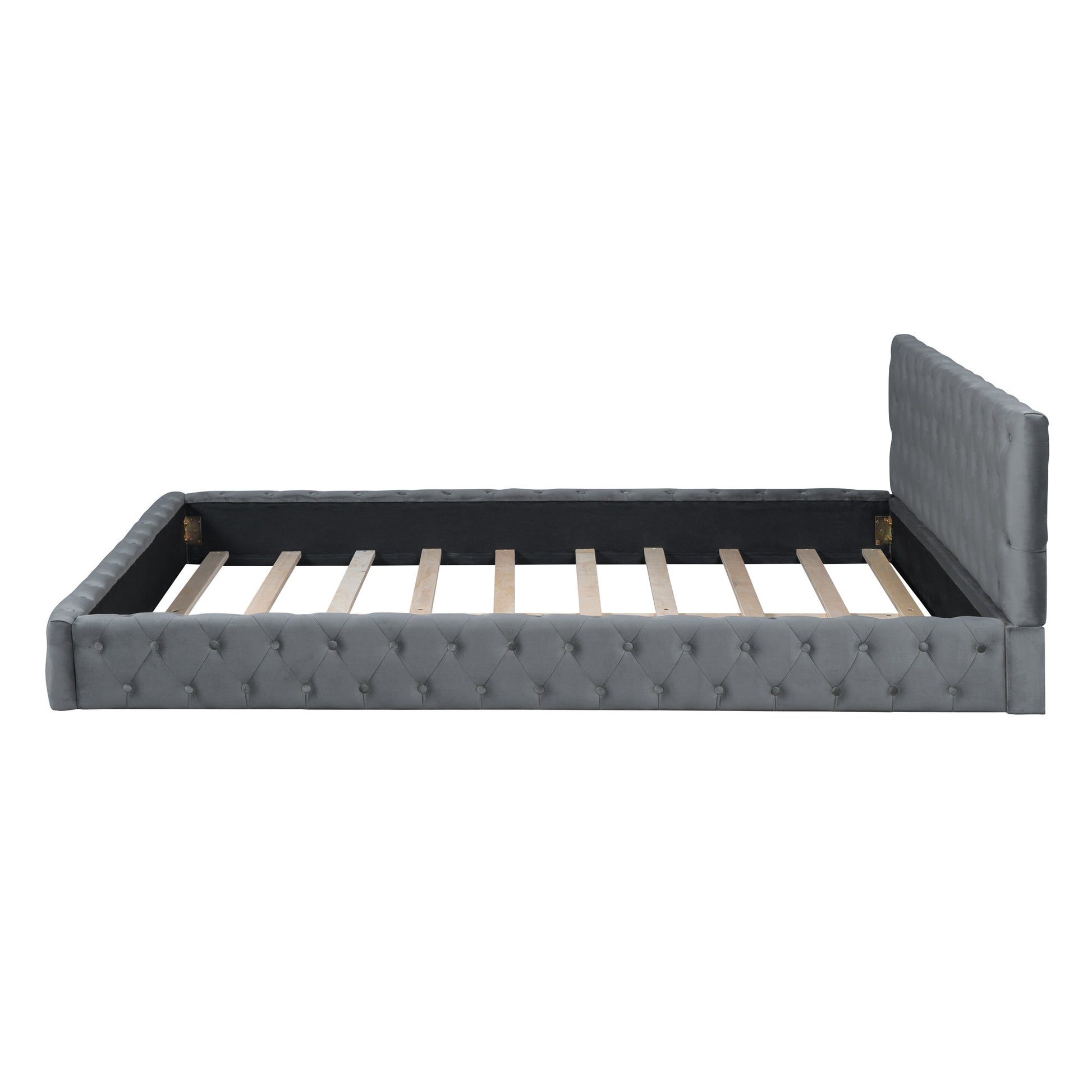 Gray Tufted Velvet Upholstered Queen Bed Frame-3