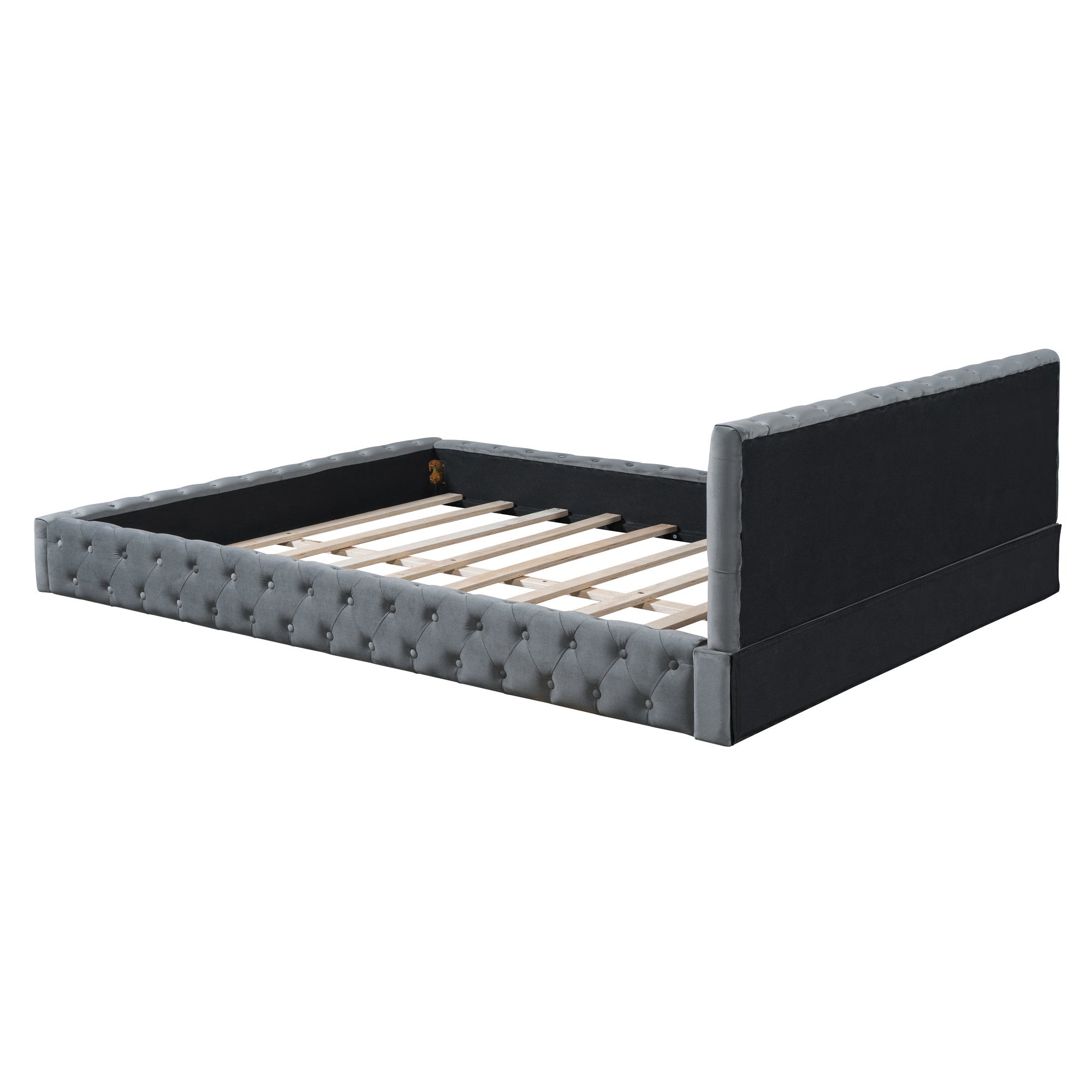 Gray Tufted Velvet Upholstered Queen Bed Frame-4
