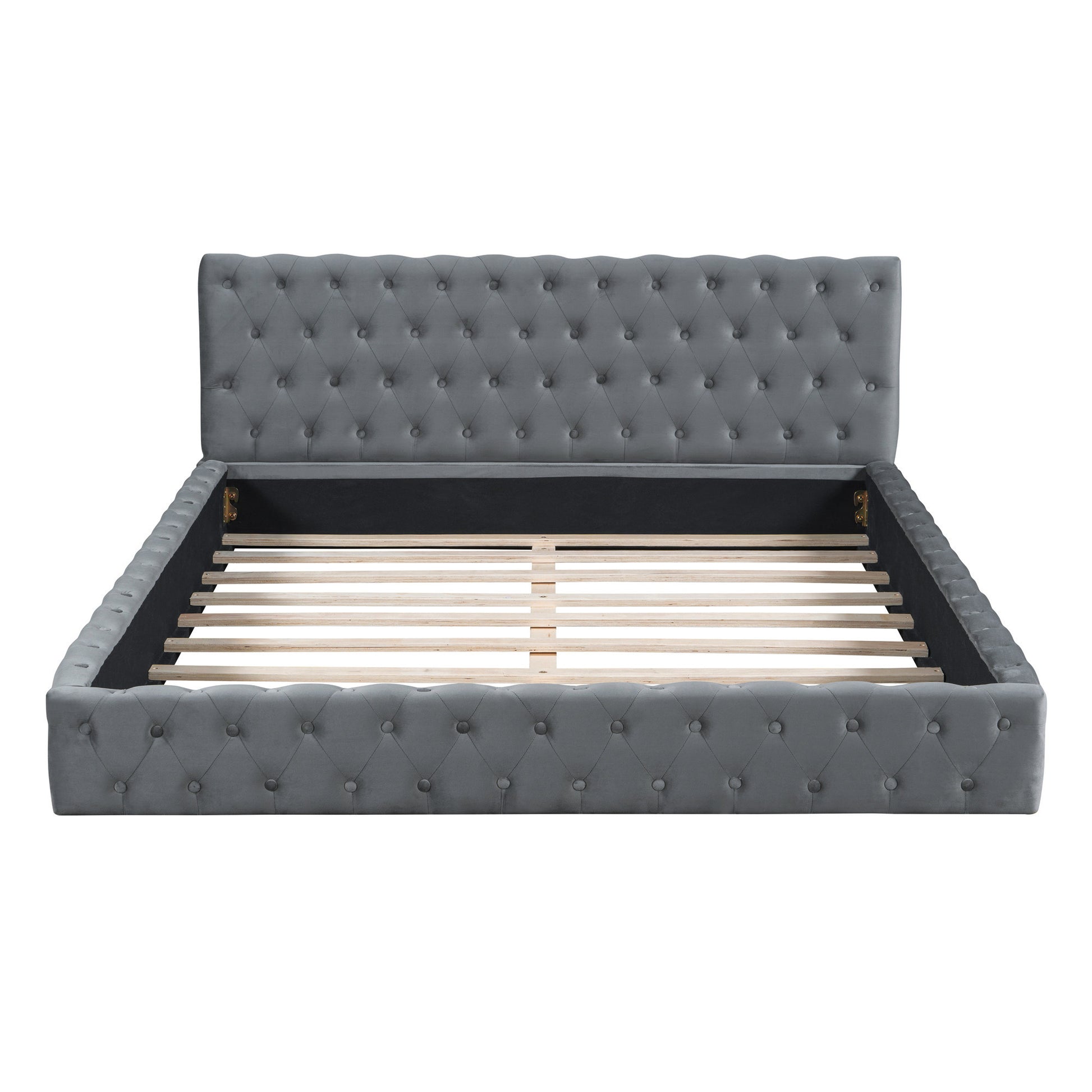 Gray Tufted Velvet Upholstered Queen Bed Frame-7