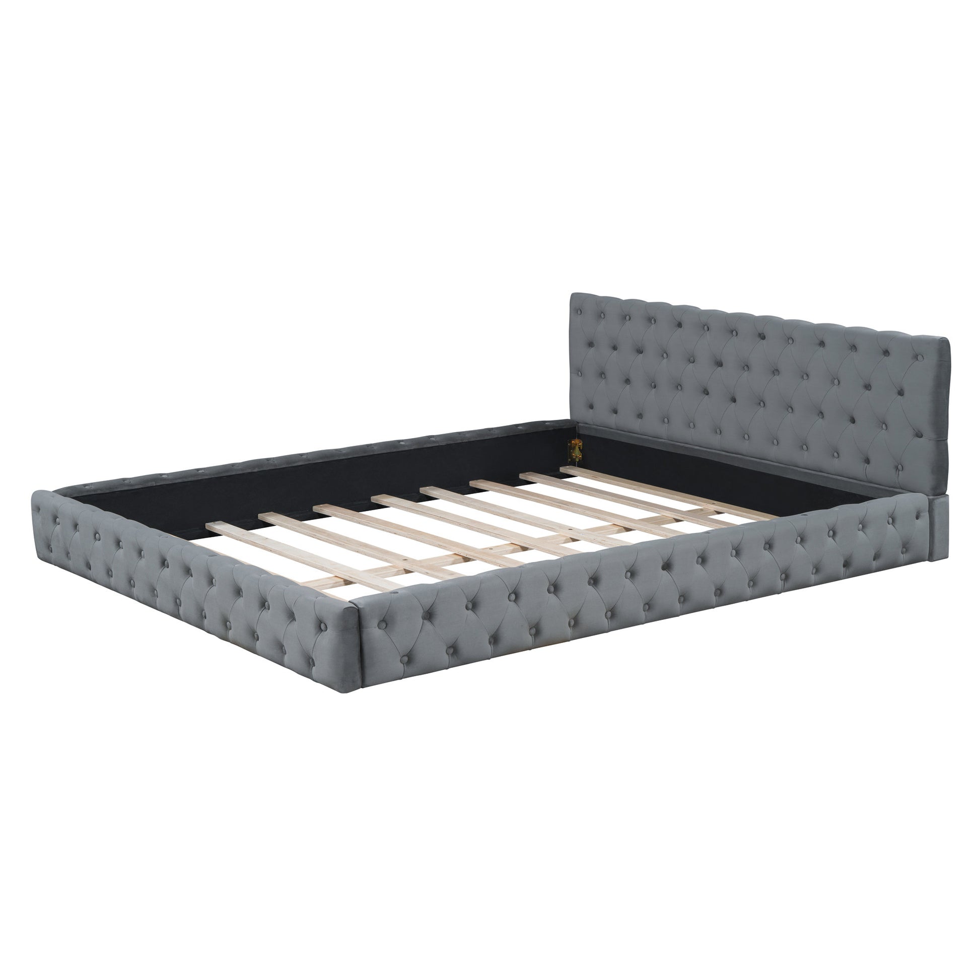 Gray Tufted Velvet Upholstered Queen Bed Frame-5