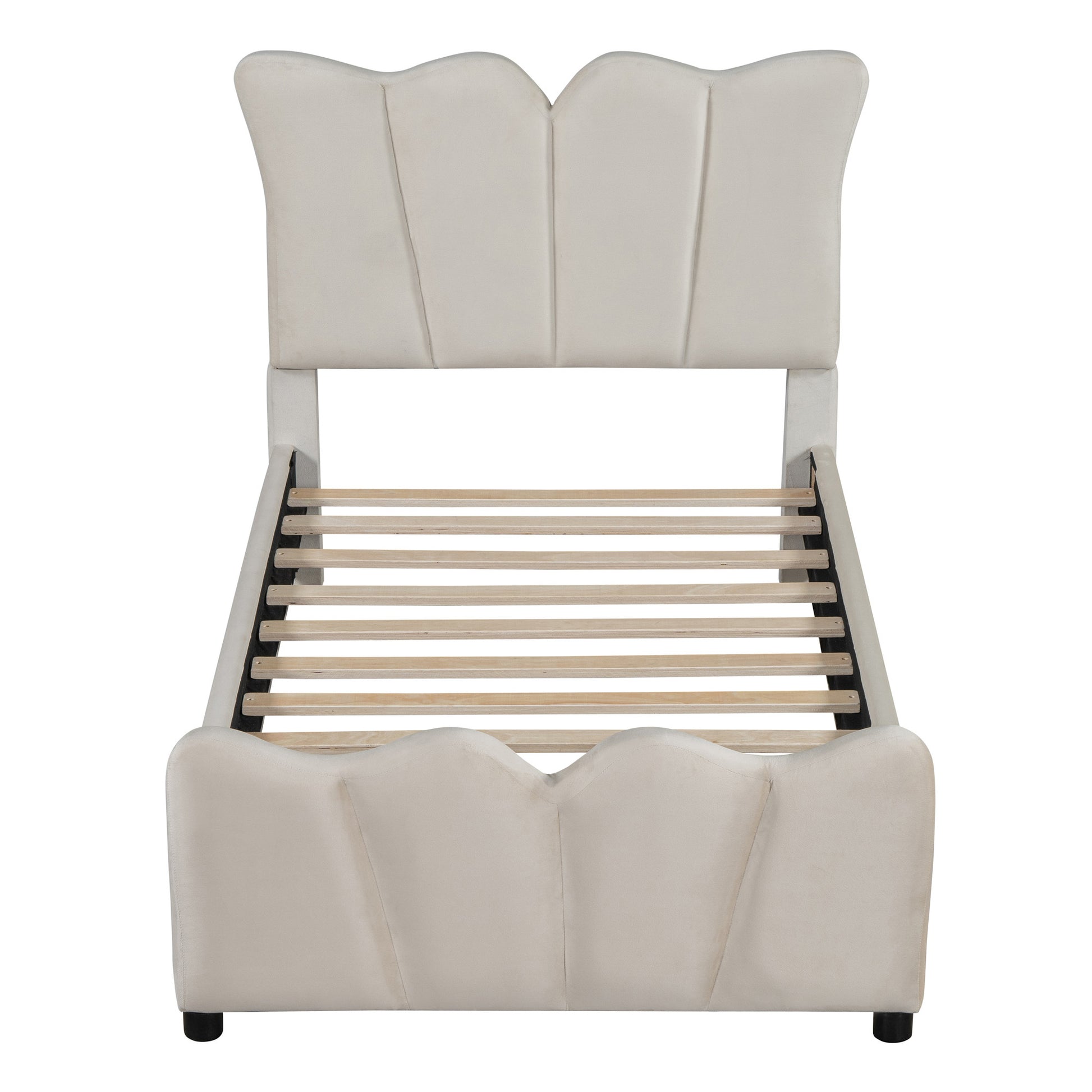 Beige Tufted Velvet Upholstered Twin Bed Frame-3