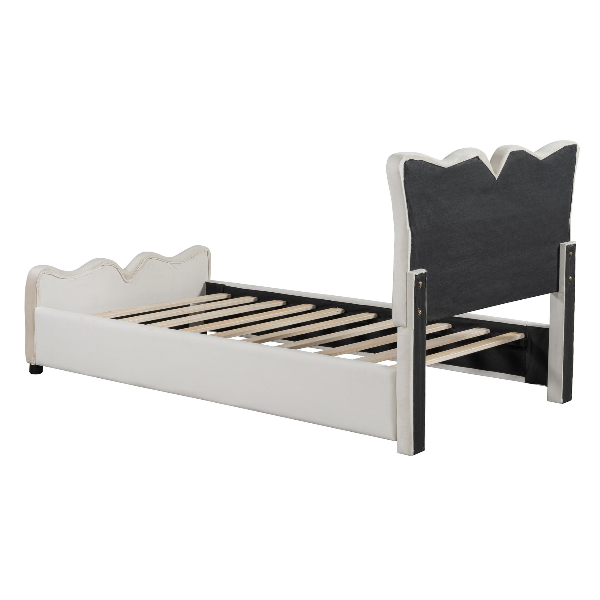 Beige Tufted Velvet Upholstered Twin Bed Frame-5