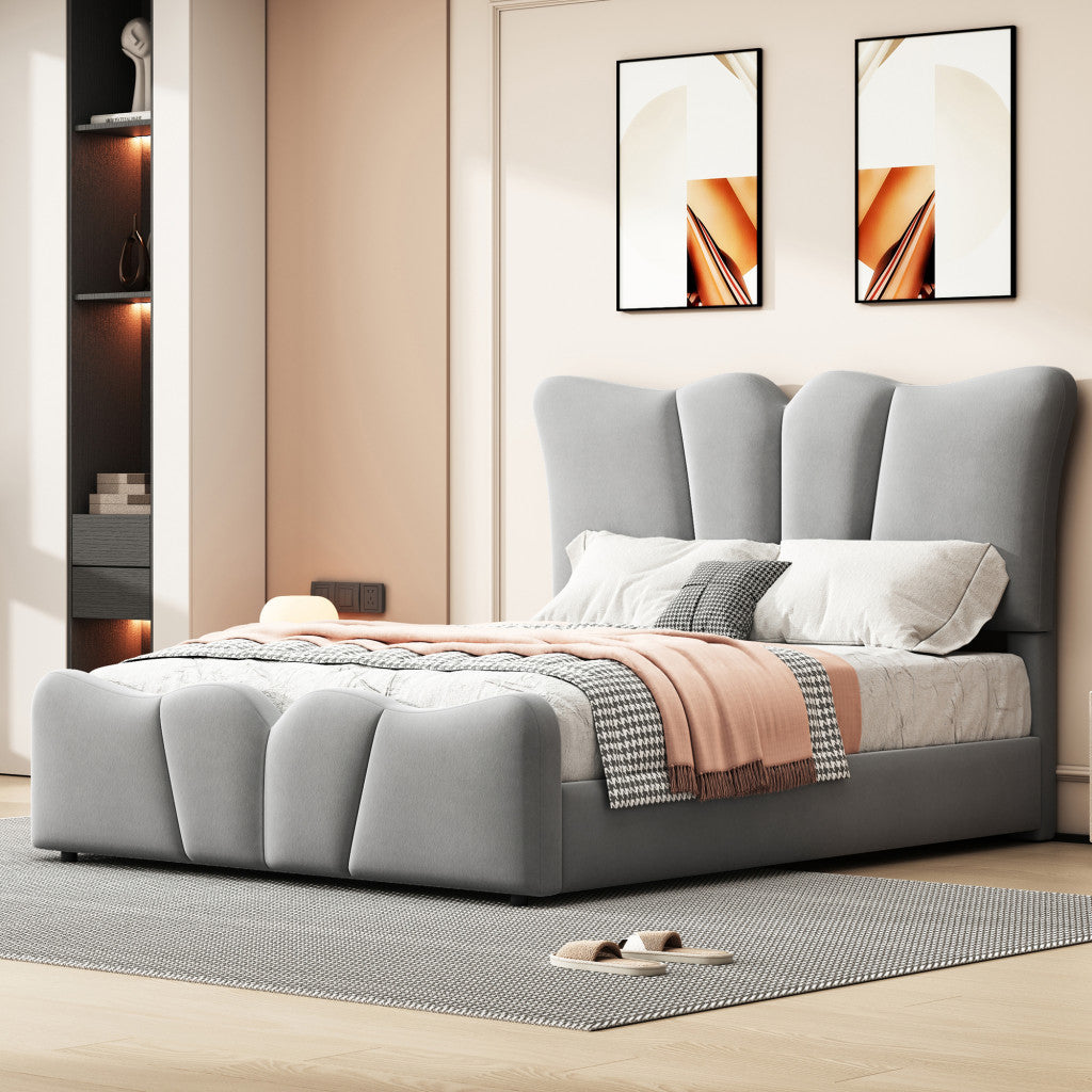 Gray Tufted Velvet Upholstered Twin Bed Frame-8