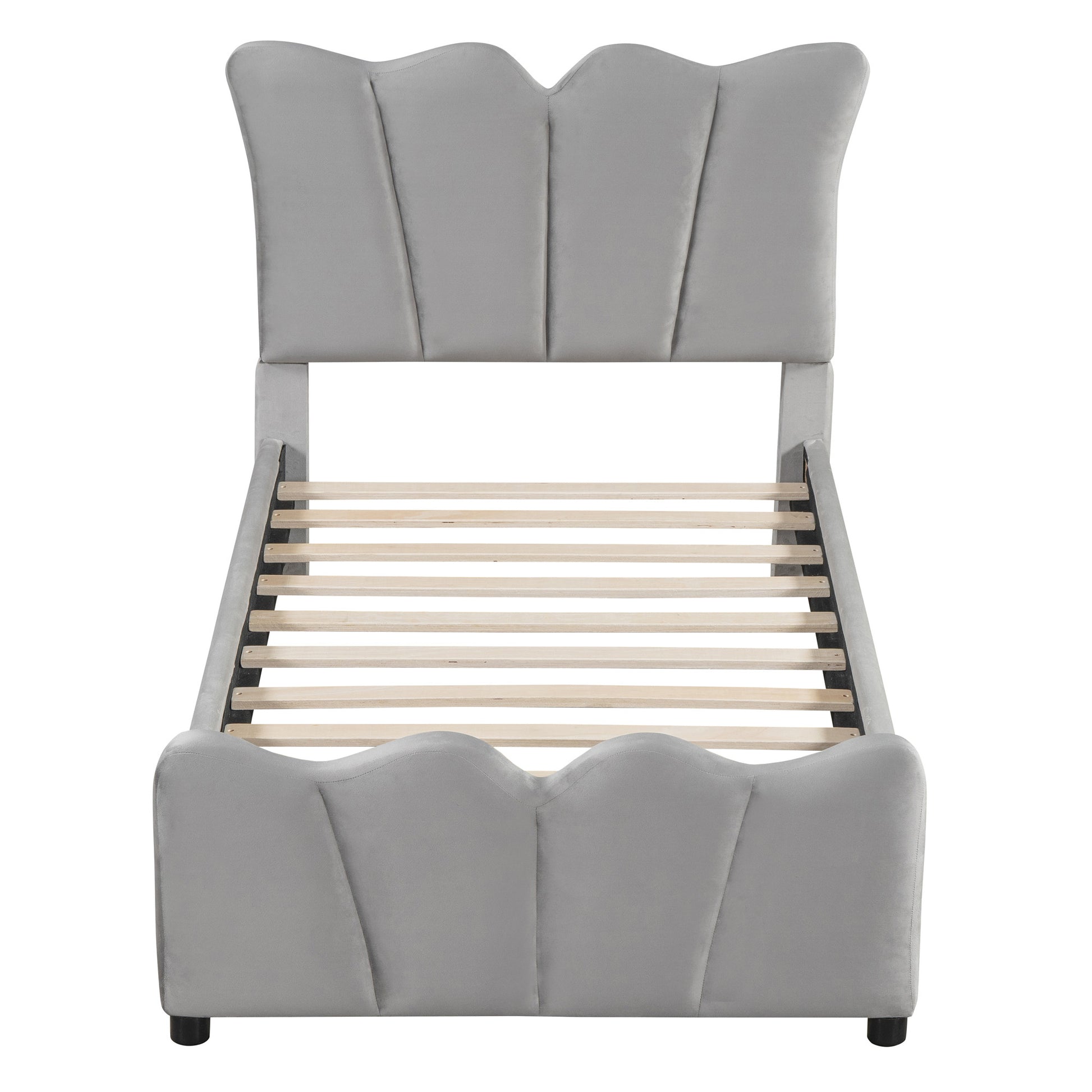 Gray Tufted Velvet Upholstered Twin Bed Frame-2