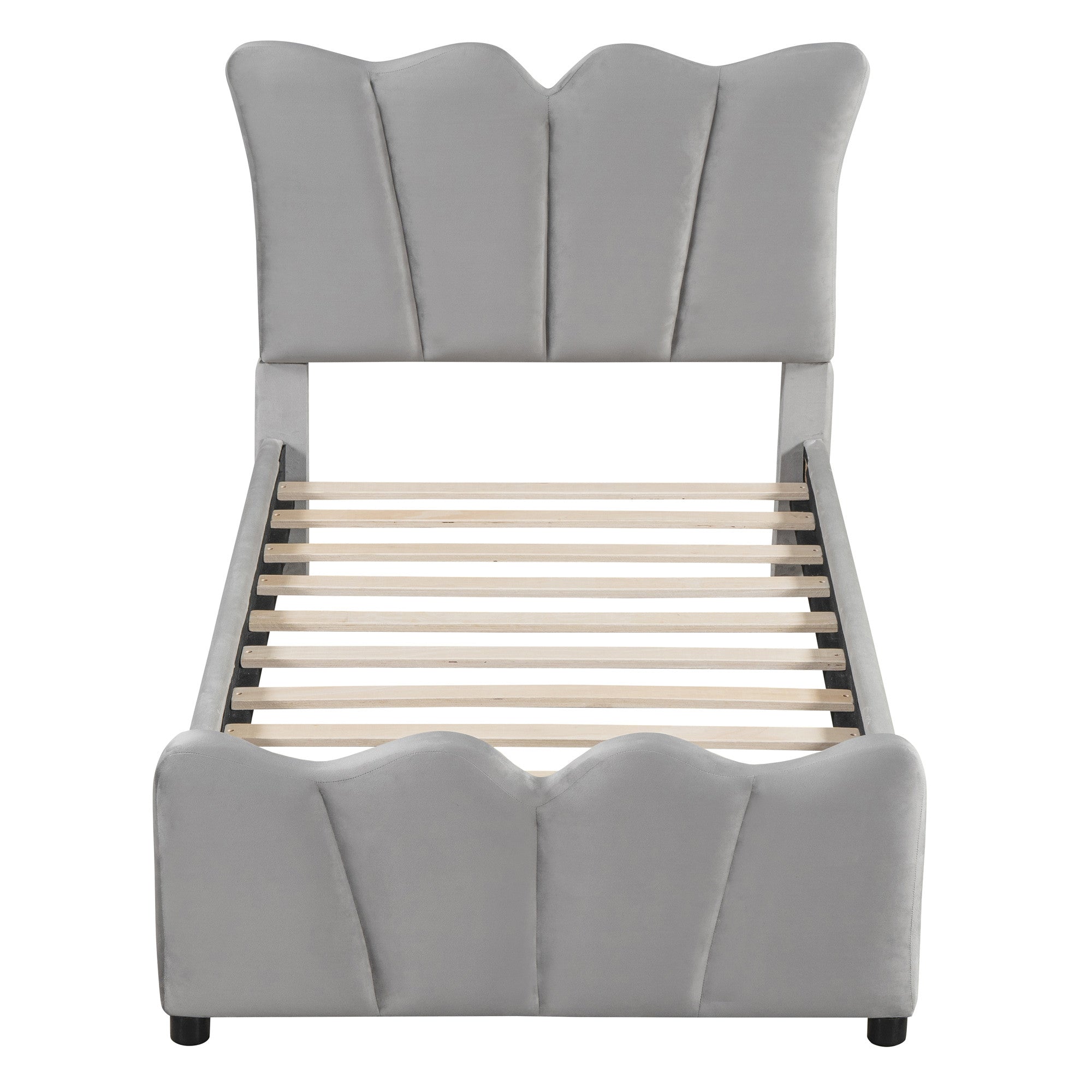 Gray Tufted Velvet Upholstered Twin Bed Frame-2