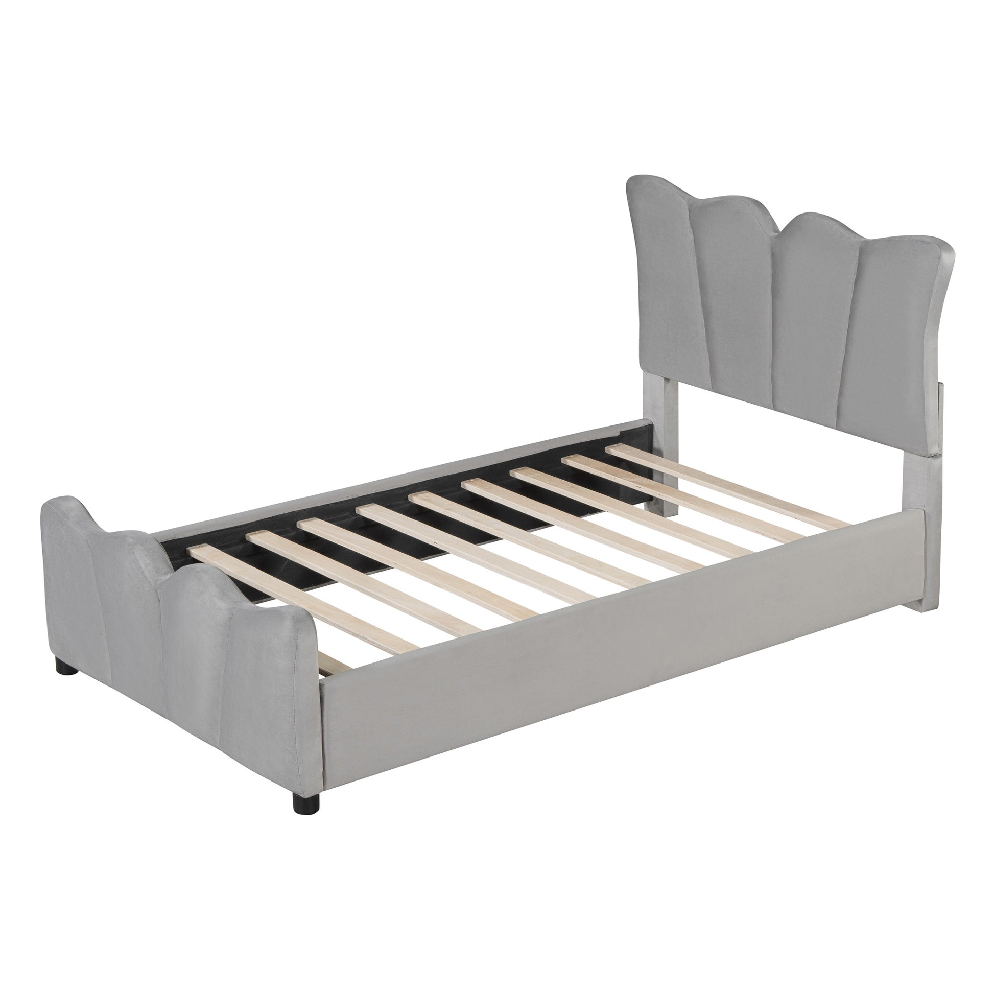 Gray Tufted Velvet Upholstered Twin Bed Frame-3