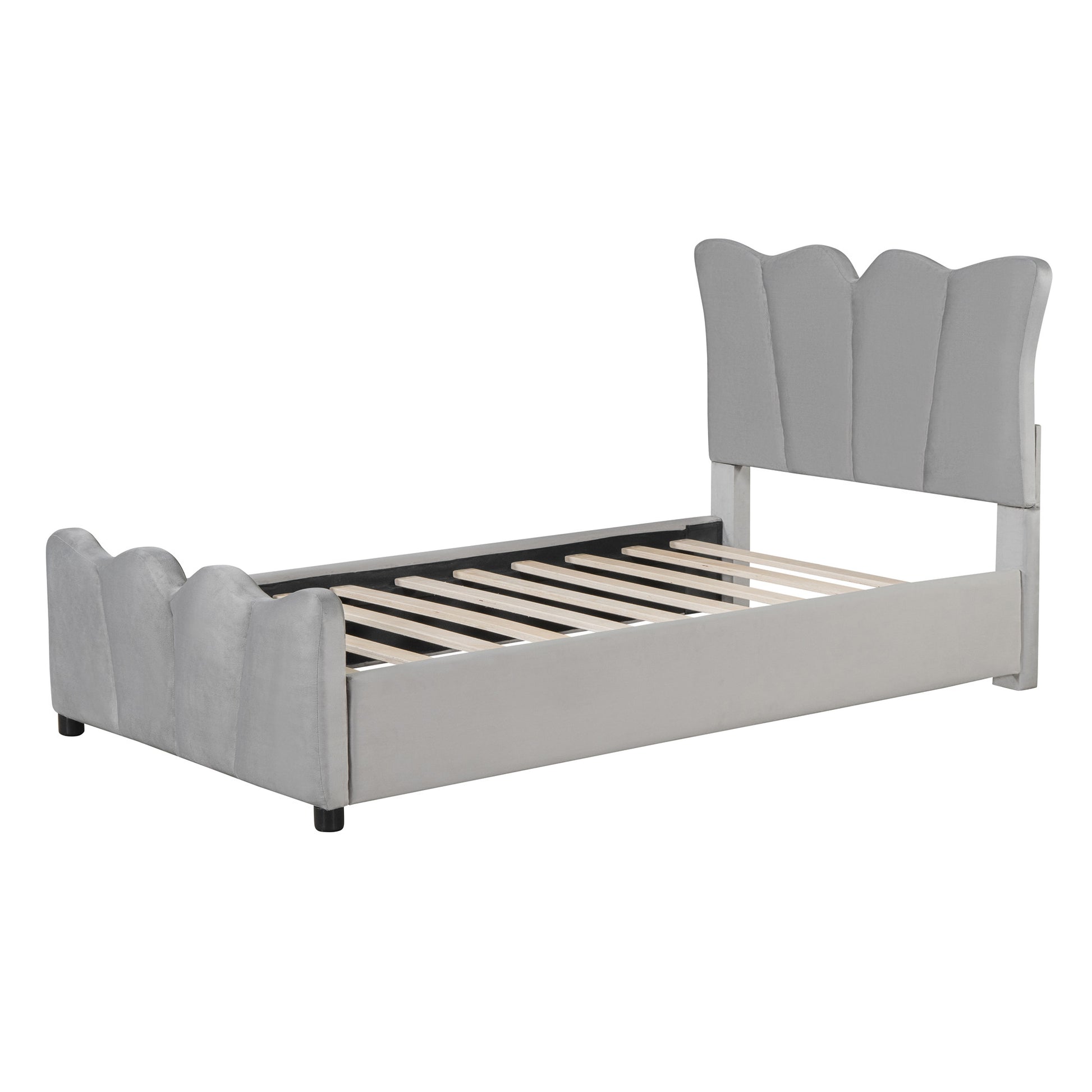 Gray Tufted Velvet Upholstered Twin Bed Frame-4