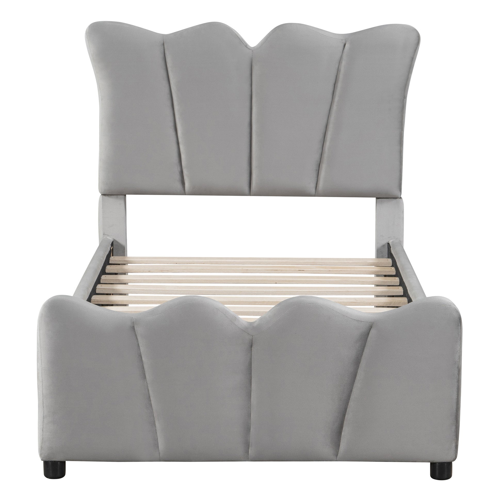 Gray Tufted Velvet Upholstered Twin Bed Frame-7