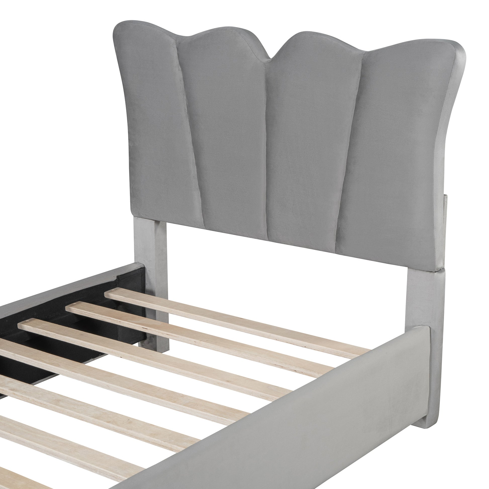 Gray Tufted Velvet Upholstered Twin Bed Frame-5