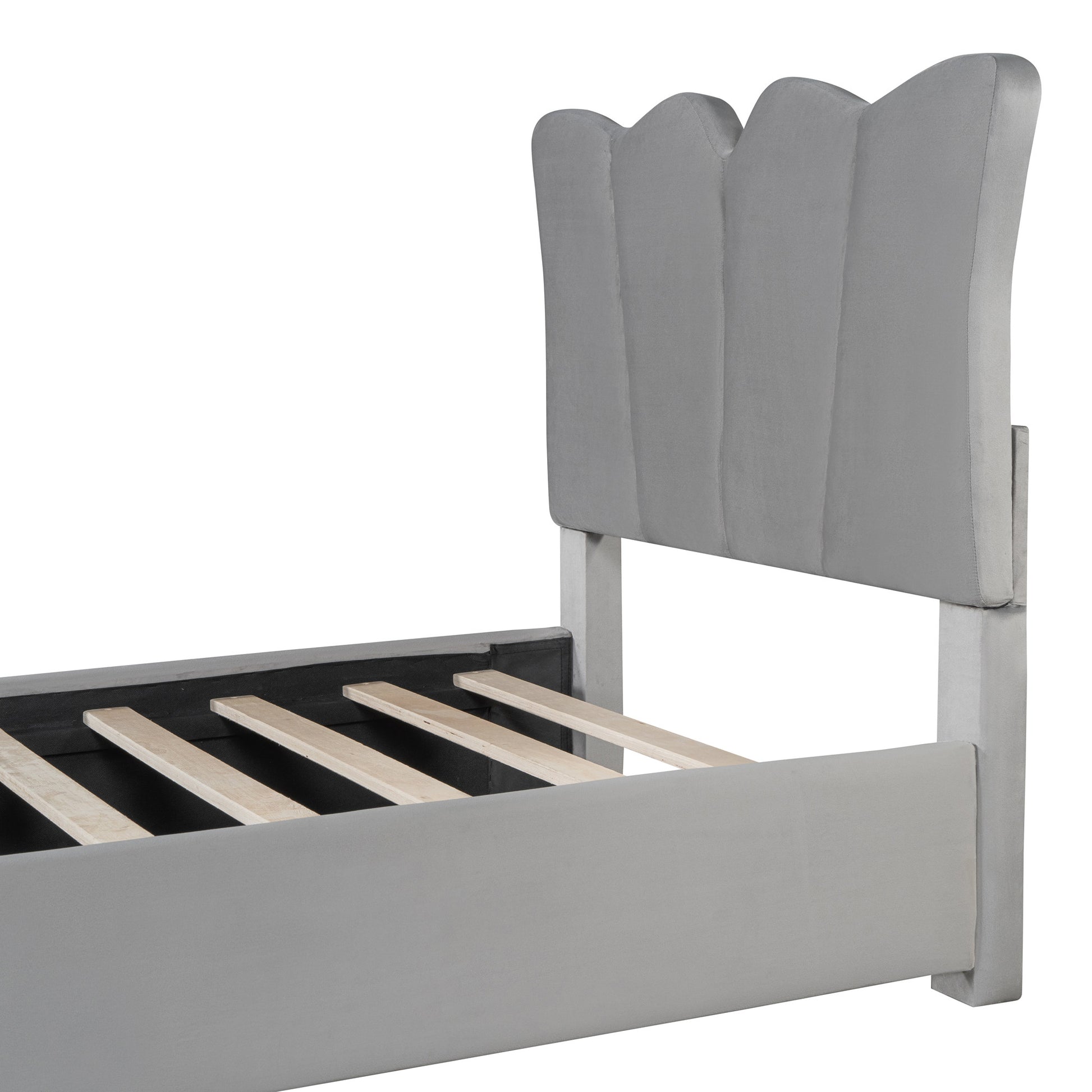 Gray Tufted Velvet Upholstered Twin Bed Frame-6