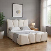 Beige Tufted Velvet Upholstered Full Bed Frame-0