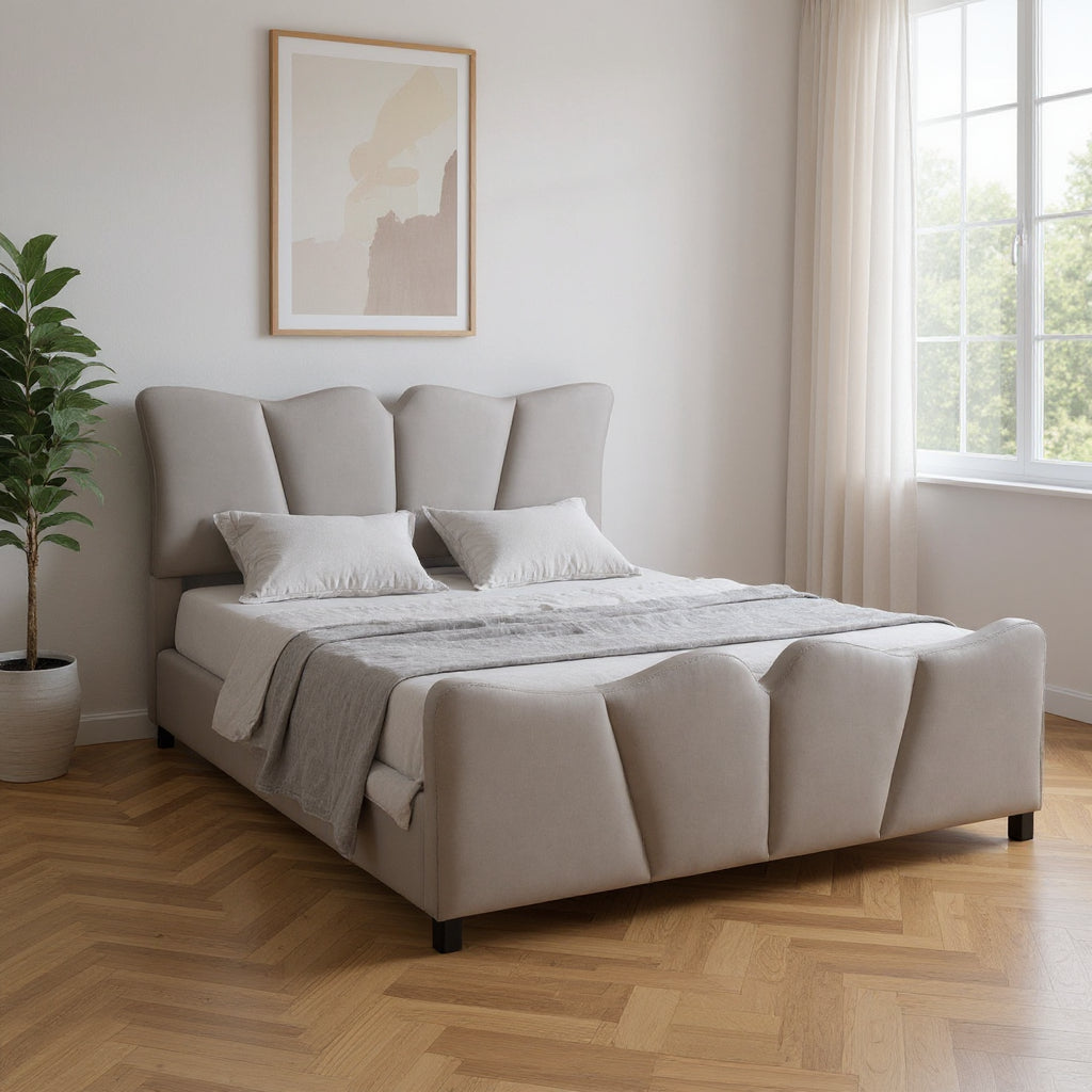 Gray Tufted Velvet Upholstered Full Bed Frame-0