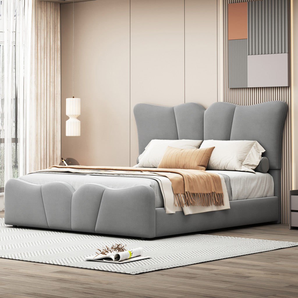 Gray Tufted Velvet Upholstered Full Bed Frame-8